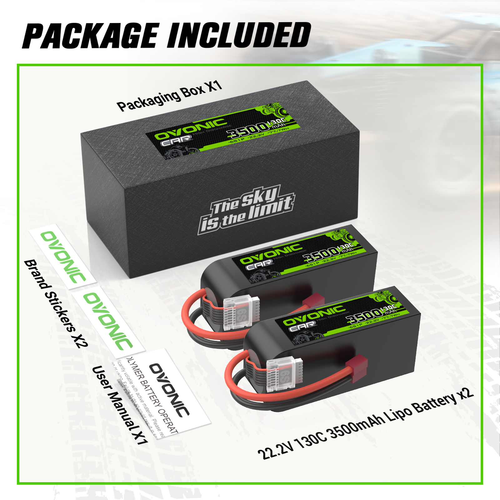 OVONIC 130C 3500mAh 22.2V 6S LiPo Battery with Deans Plug - High Performance RC Battery for 1/8 & 1/10 Scale RC Cars, Trucks, and Aircraft - Perfect for Racing, Off-Roading, and Aerial Stunts