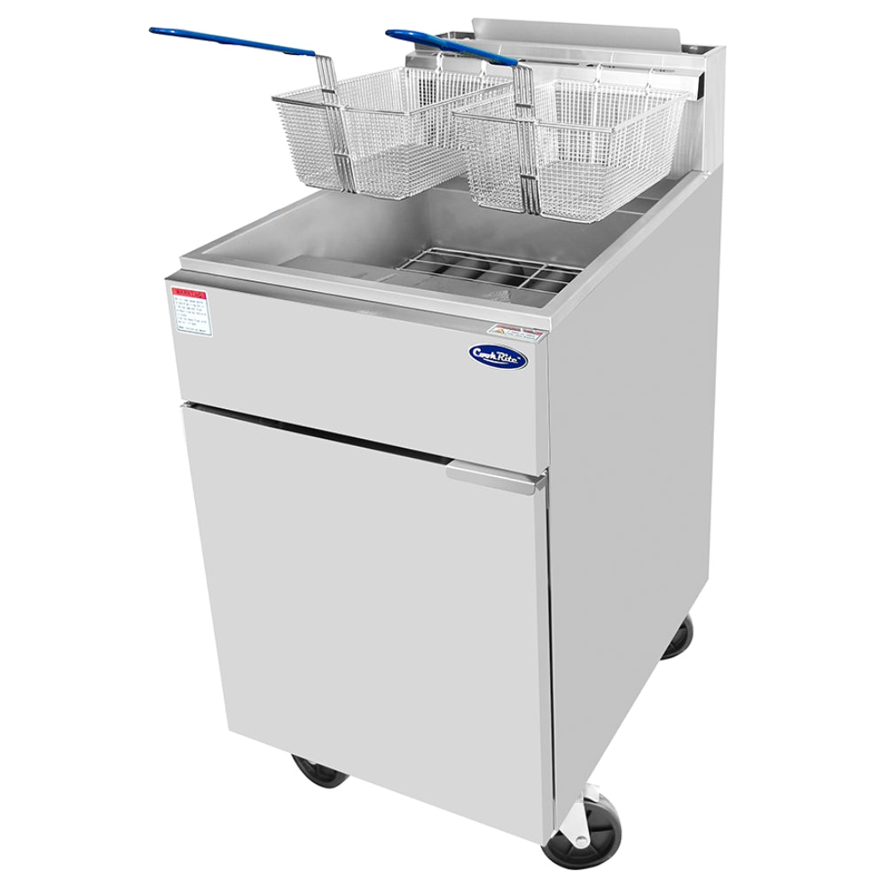 Atosa 75 lb Commercial Floor Fryer - 170,000 BTU Natural Gas Fryer for Restaurants, Fast Food & Catering Businesses - Heavy Duty Deep Fryer for High Volume Cooking