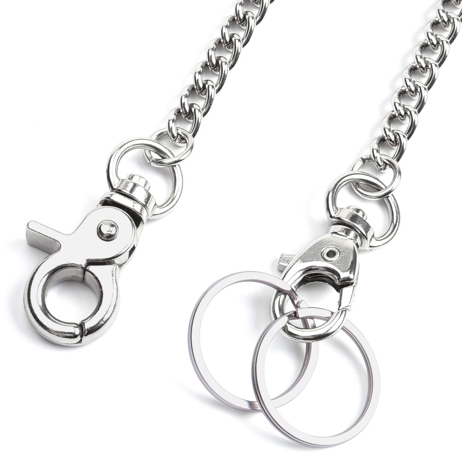 Wisdompro Heavy Duty Wallet Chain 2 Pack (8 & 16 Inch) with Lobster Clasps & Extra Rings - Silver | Secure Keys, Wallet & Accessories for Jeans, Pants, Belt Loops, Purses & Handbags | Perfect for Everyday Carry, Night Out & Travel Accessories