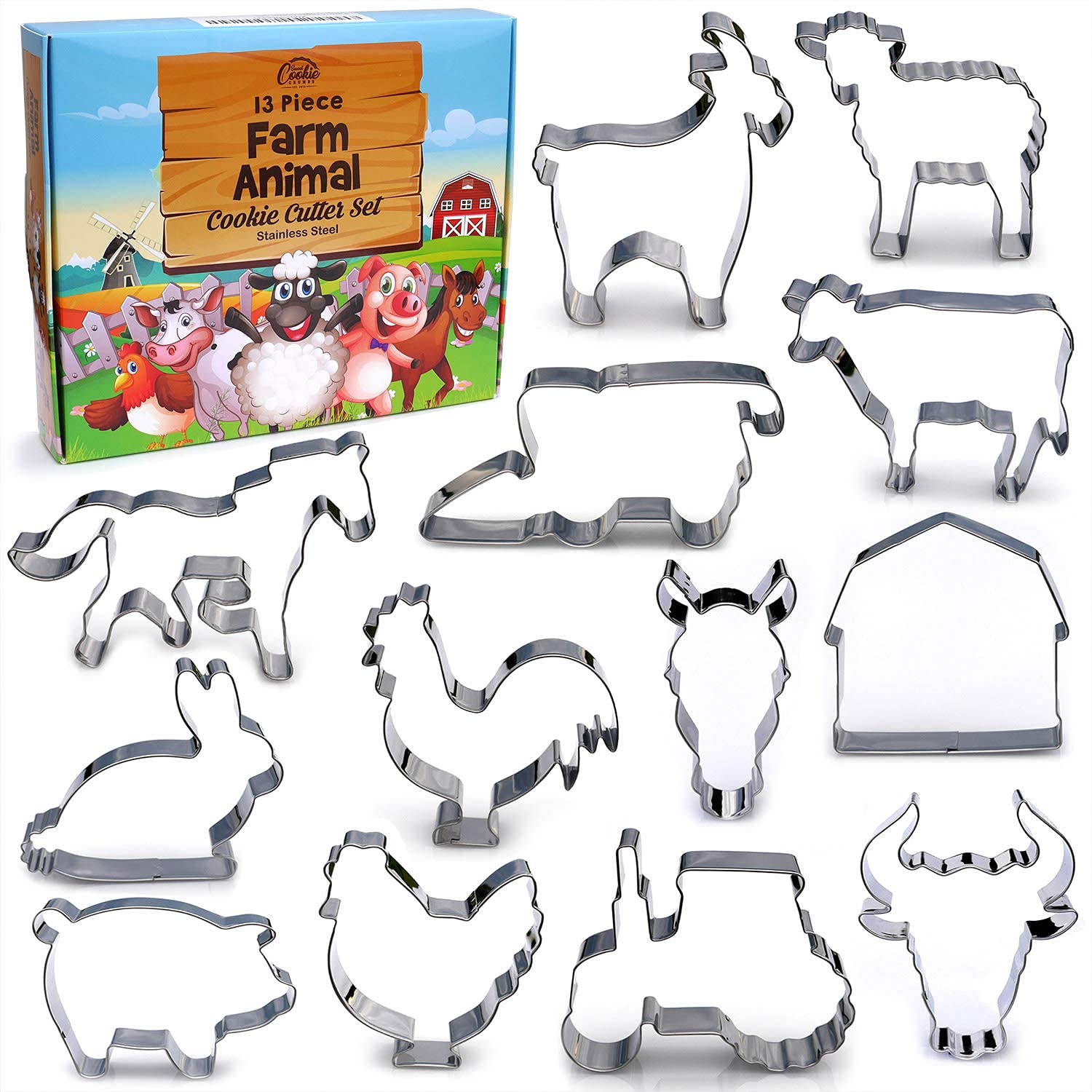Farm Animal Cookie Cutter Set - 13 Piece Premium Stainless Steel Baking Tools, Food Grade & Dishwasher Safe - Perfect for Kids Birthday Parties, Holiday Baking & DIY Cookie Decorating