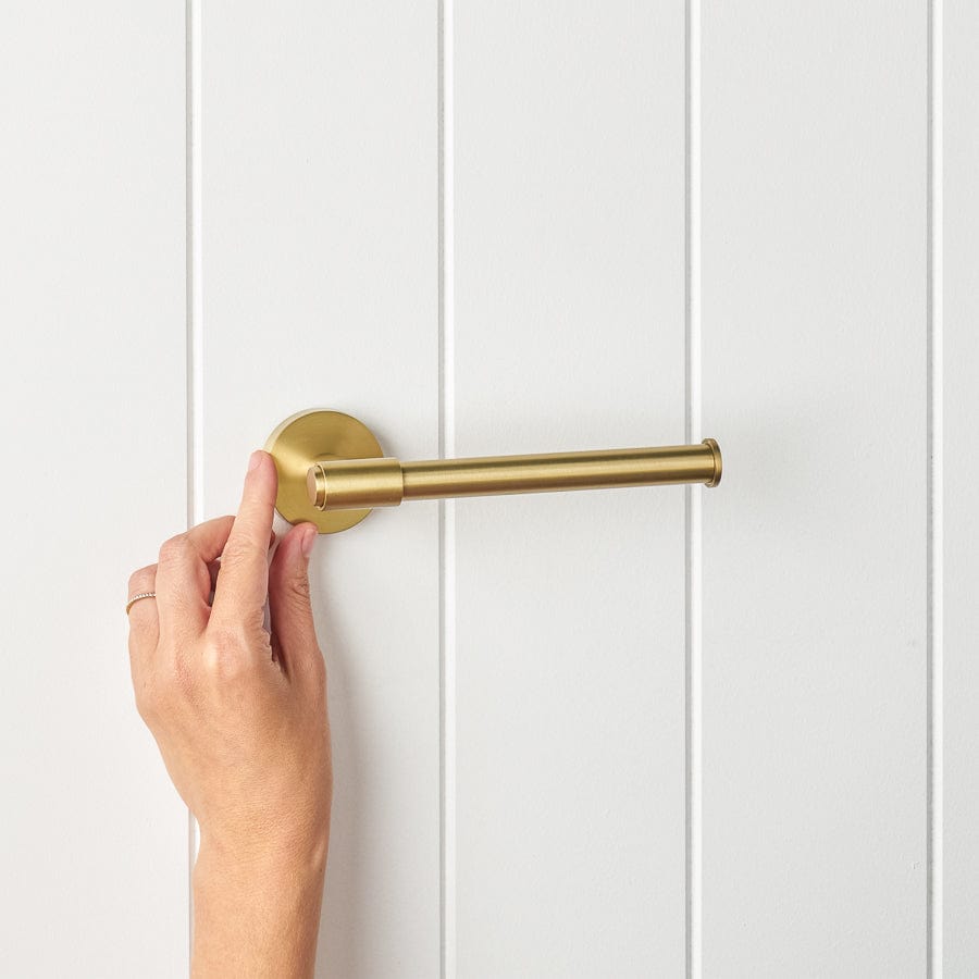 Brushed Brass Toilet Paper Holder - Modern Bathroom Tissue Roll Stand for Melbourne Homes | Perfect for Powder Rooms, Guest Bathrooms & Master Suites
