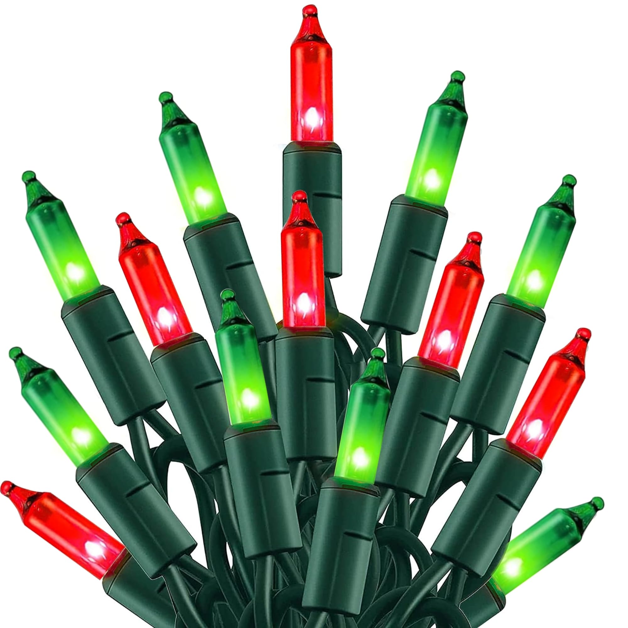 TW SHINE 20FT 100-Count Christmas Mini String Lights - Waterproof Incandescent Xmas Lights for Indoor/Outdoor Decor - Perfect for Christmas Trees, Home, Party & Yard Decorations (Red & Green)