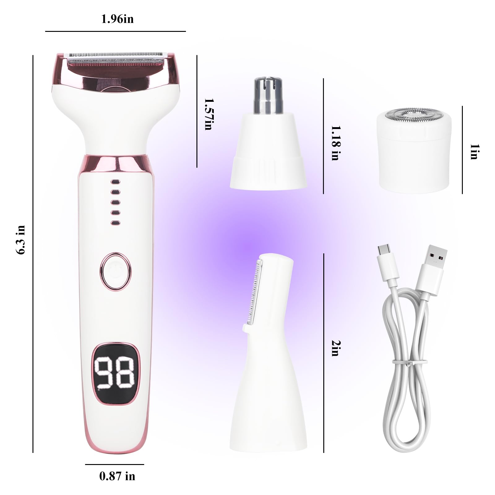 2025 Upgraded Electric Razor for Women & Men - 4-in-1 Cordless Wet/Dry Shaver with LED Display, IPX7 Waterproof, Smooth Silky Skin - Portable Bikini & Body Hair Trimmer (Pink) | Perfect for Travel, Gym & Home Grooming