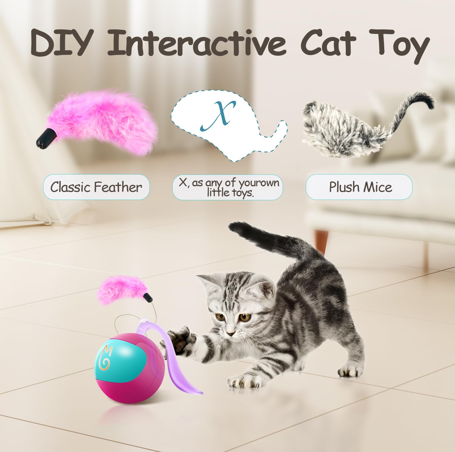 Interactive Cat Ball Toy Set - Automatic Rolling Chase with Fluffy Tail for Playful Kittens