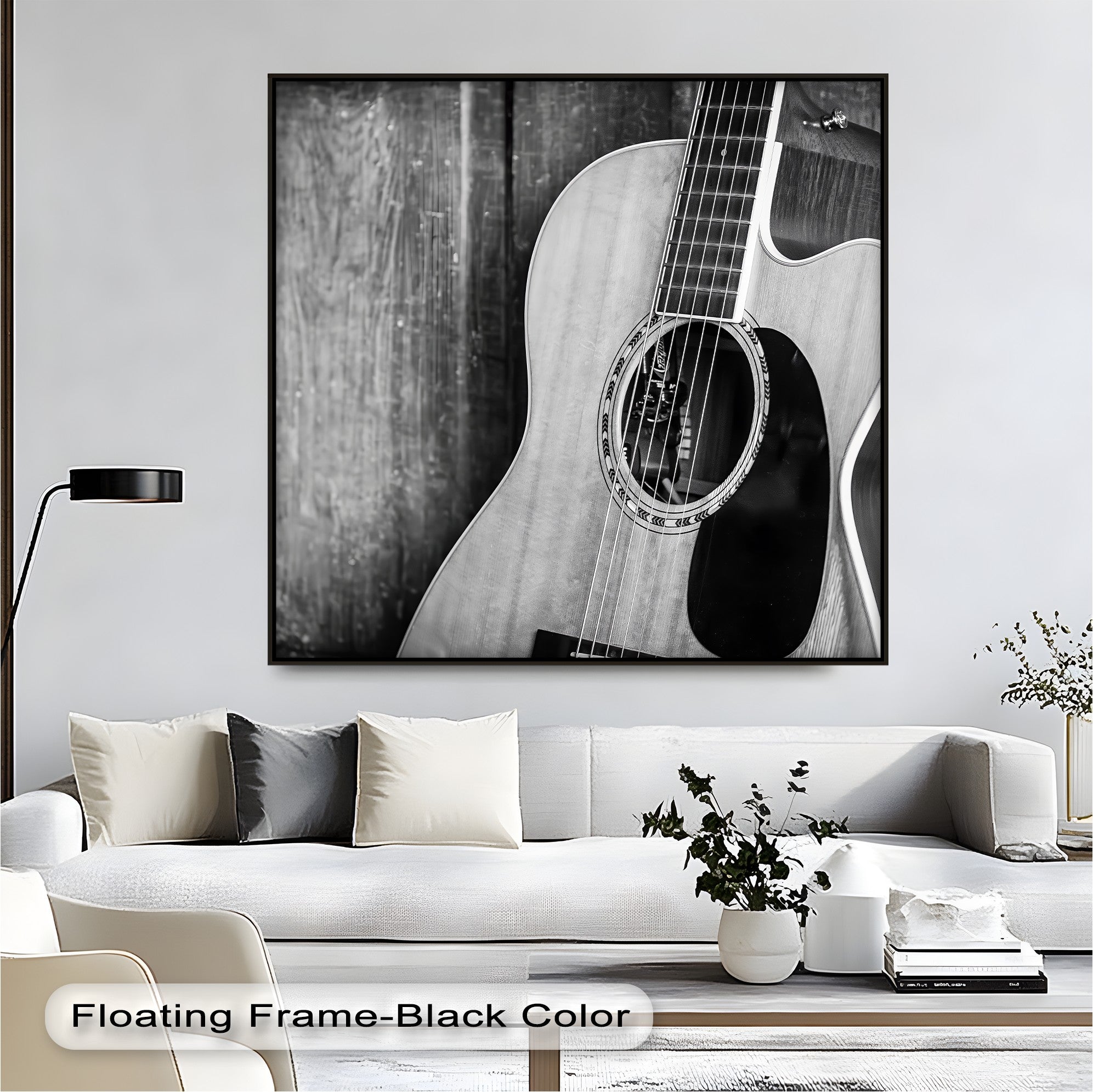 Acoustic Soul - Black and White Guitar Music Canvas Wall Art Print for Home & Office Decor - Perfect for Living Room, Bedroom, Studio