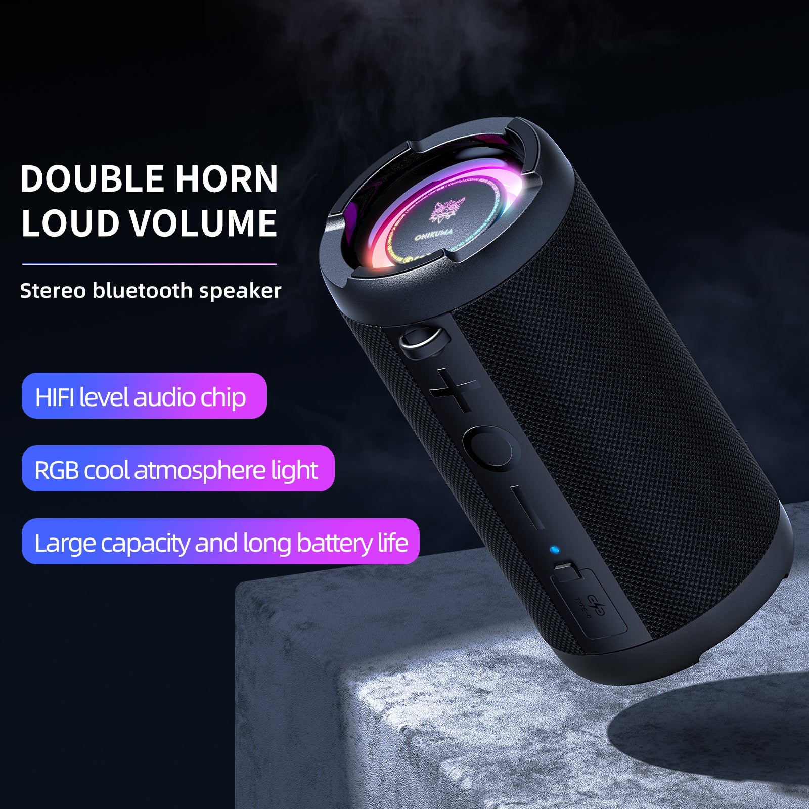 ONIKUMA L20 RGB Outdoor Bluetooth Speaker - IPX7 Waterproof, Dual Pairing, 30W HD Sound for Home Theater, TV, PC Gaming, Pool Parties & Camping