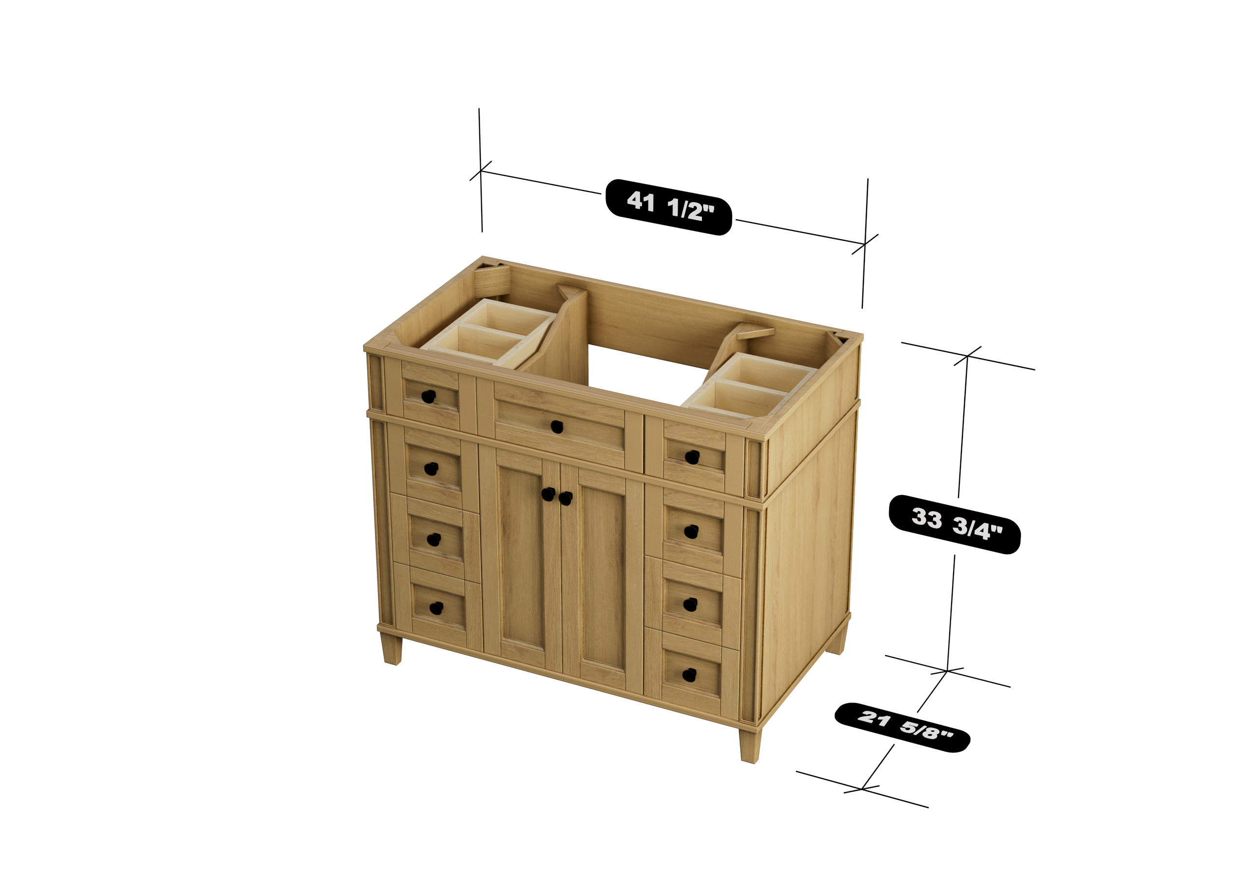 Kensington 41.5 Inch Solid Wood Bathroom Vanity in Desert Oak - Cabinet Only for Modern Home Bathroom Remodel