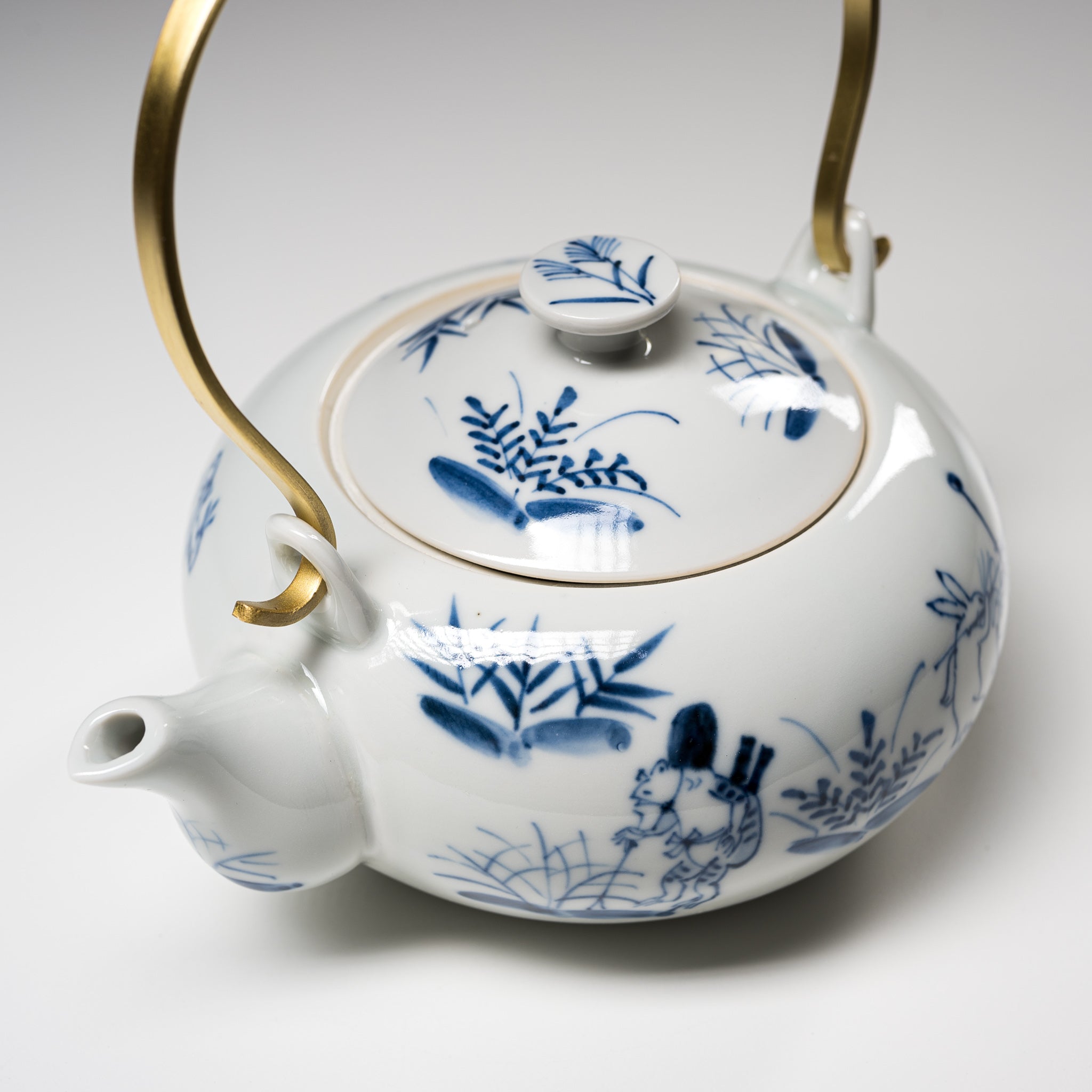 Handmade Kyo Kiyomizu Ware Sometsuke Kozanji Teapot with Rattan Handle - Authentic Japanese Ceramic Teapot for Tea Ceremony & Home Decor