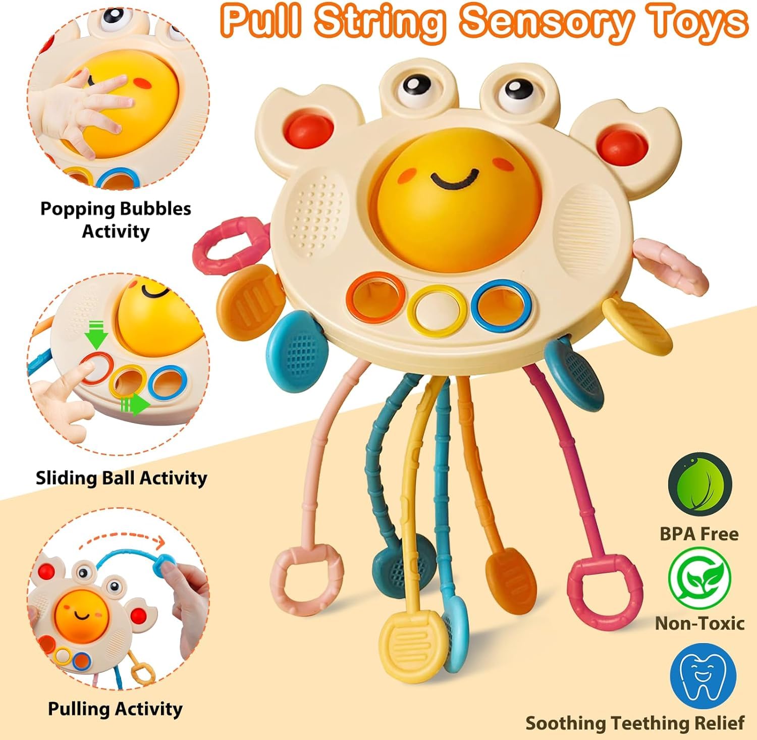 Montessori Baby Sensory Toy - Food Grade Silicone Travel Toy for Toddlers 18 Months to 3 Years | Crab Shape | Perfect for Car Rides, Airplane Travel & Early Learning Development