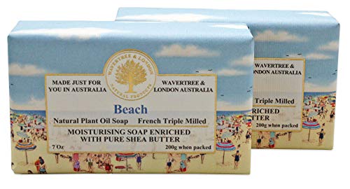 Wavertree & London Beach Moisturizing Natural Soap Bar (2 Bars, 7oz) - French-Milled with Shea Butter for Dry Skin | Perfect for Travel, Bath & Shower Gift Sets