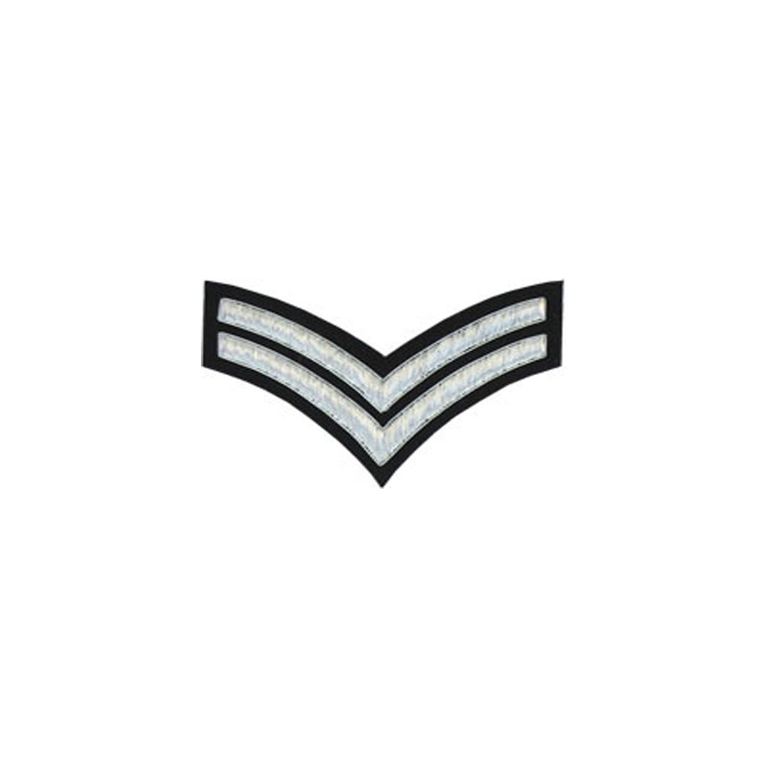 2 Stripe Chevrons Badge Silver Bullion on Black - Military Style Emblem for Uniforms, Jackets & Caps | Premium Metal Insignia for Police, Army & Veteran Apparel