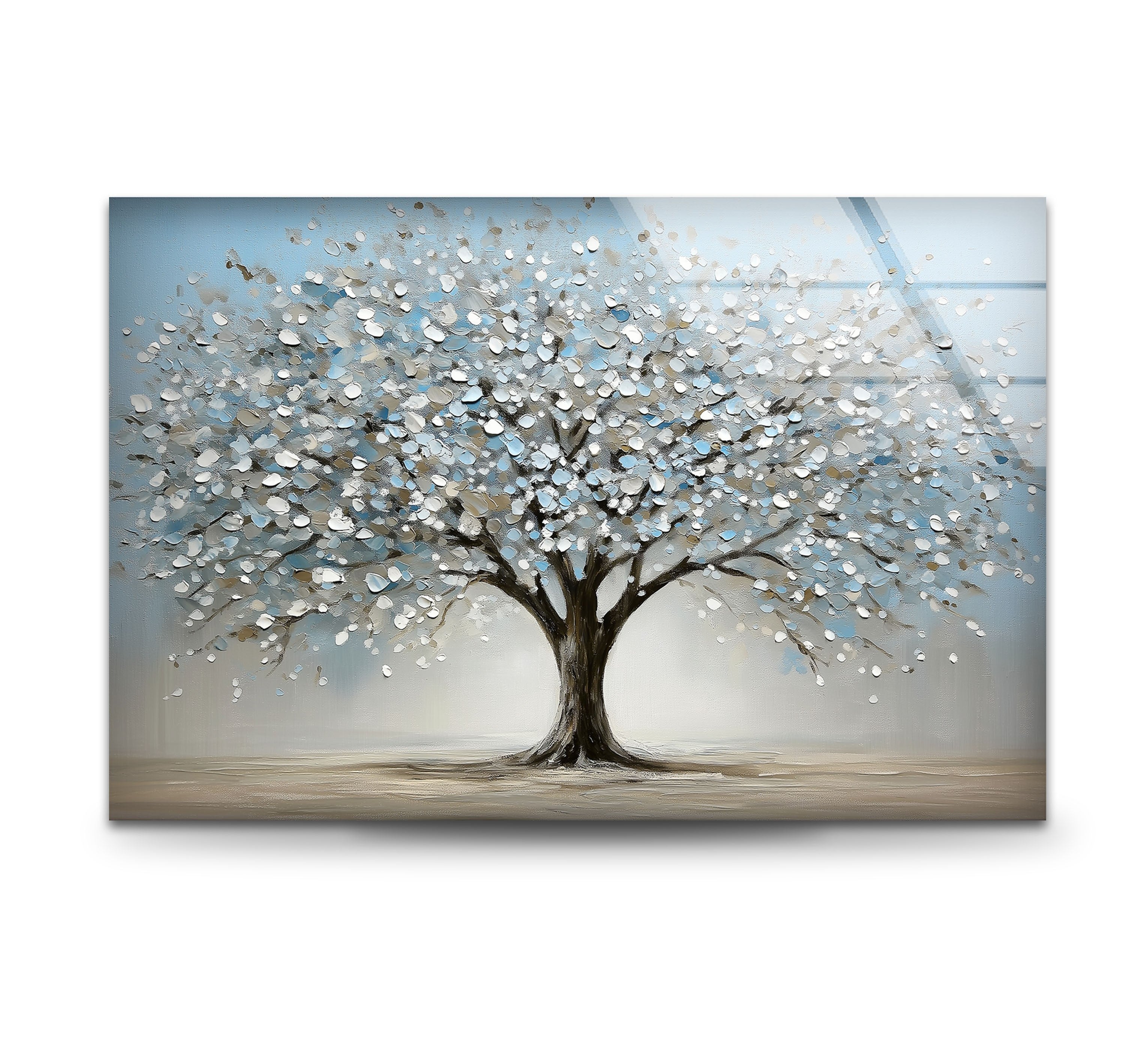 Blossoming Serenity Tree - Modern Textured Glass Wall Art Decor for Living Room, Bedroom & Office | Nature-Inspired Home Decor
