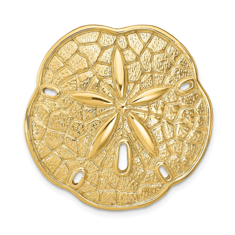 14K Solid Yellow Gold Sand Dollar Slide Pendant Charm for Necklace - Beach Jewelry for Summer Outfits & Coastal Fashion Accessories