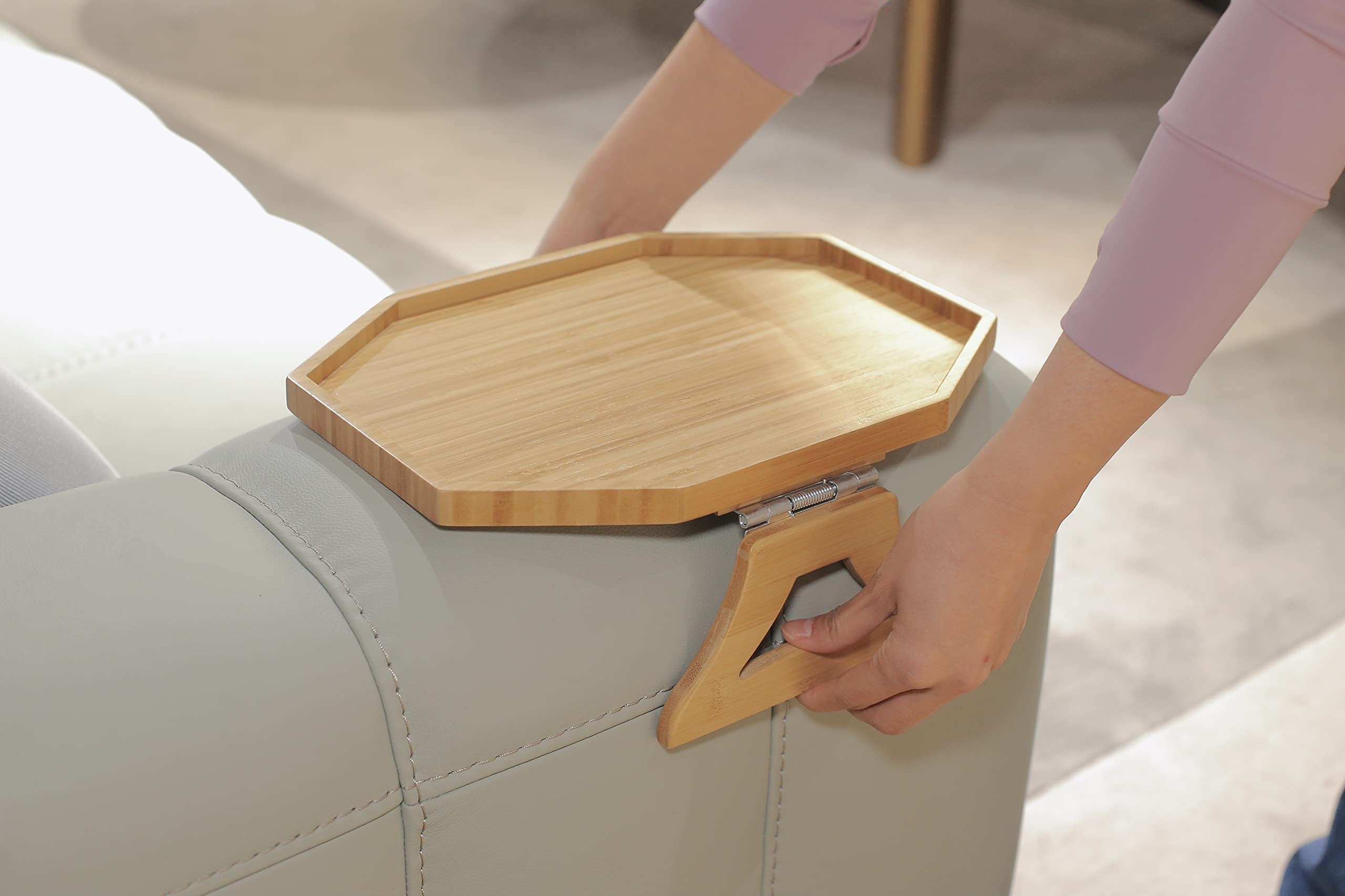 Bamboo Clip-On Armrest Tray for Sofa & Recliner - Portable Side Table for Coffee, Snacks, Phone, Remote | Perfect for Living Room, Bedroom & Home Theater Use