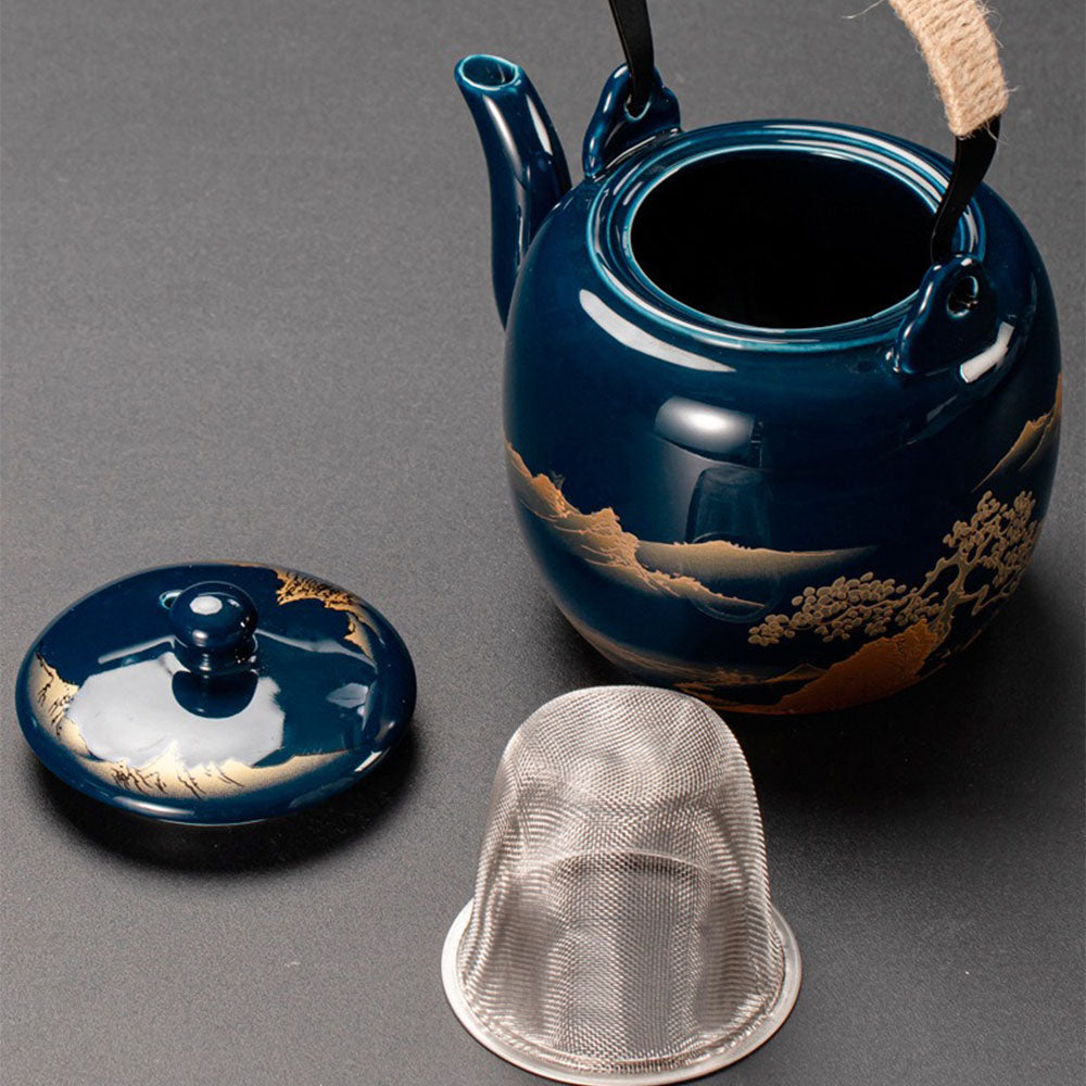 Premium Japanese Blue Landscape Ceramic Tea Set with Matching Tray - Traditional Matcha Tea Ceremony Gift Set for Home & Zen Decor