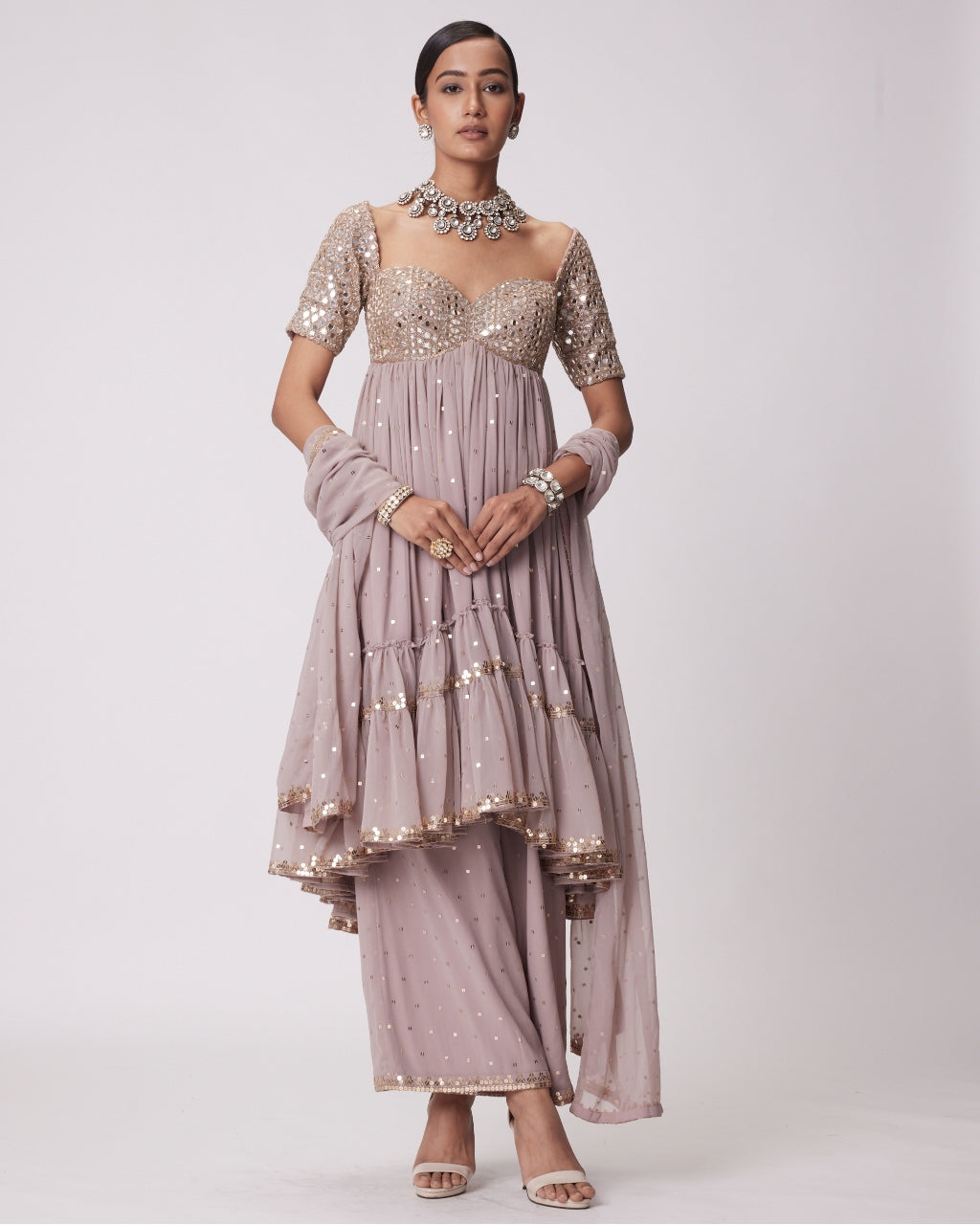 Elegant Ash Pink High Low Kurta Set for Women | Stylish Indian Ethnic Wear | Perfect for Festivals, Weddings & Parties
