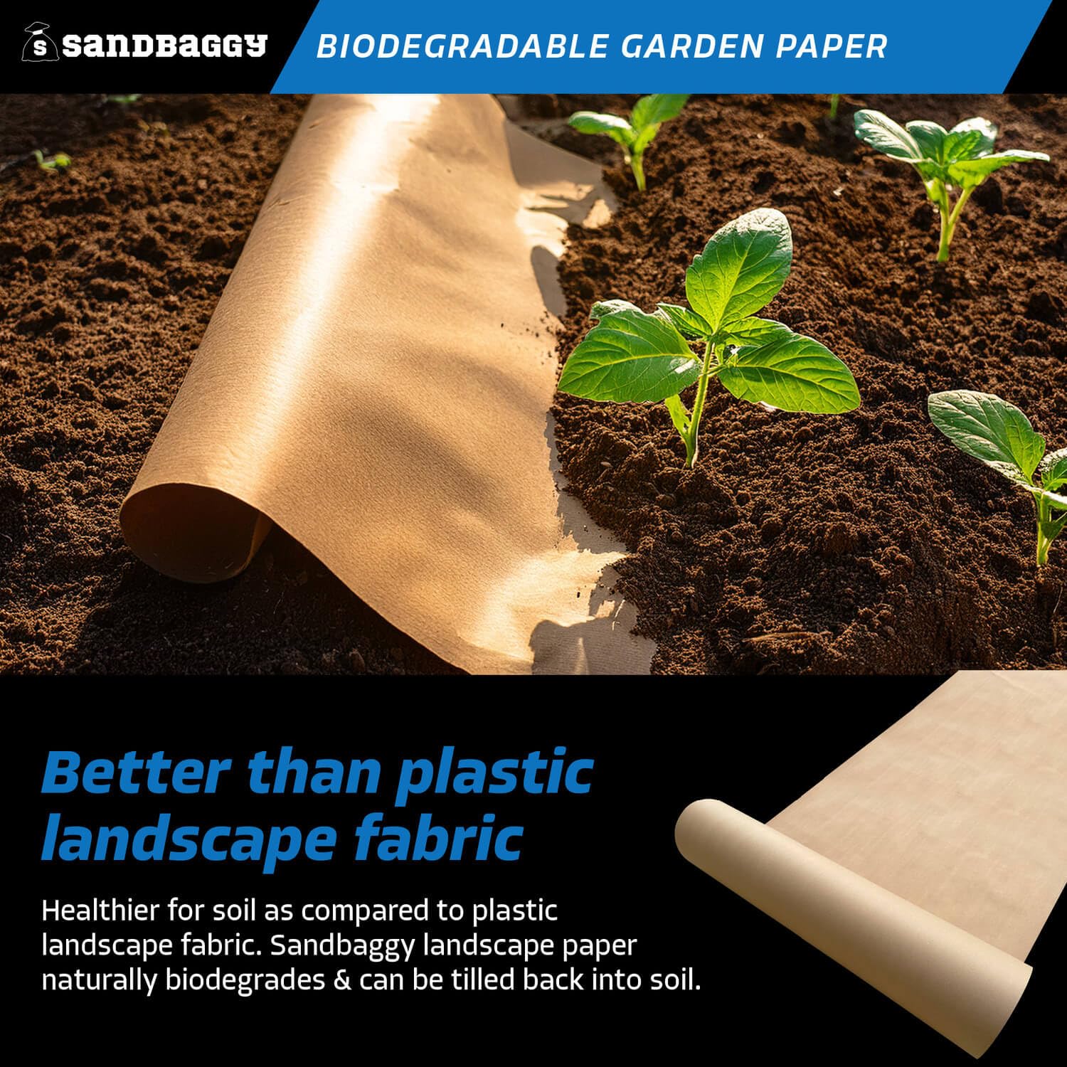 Biodegradable Landscape Fabric for Weed Control - Eco-Friendly Garden Paper Mulch Roll (3ft x 475ft) - Made in USA | Perfect for Organic Gardening, Vegetable Beds & Sustainable Landscaping