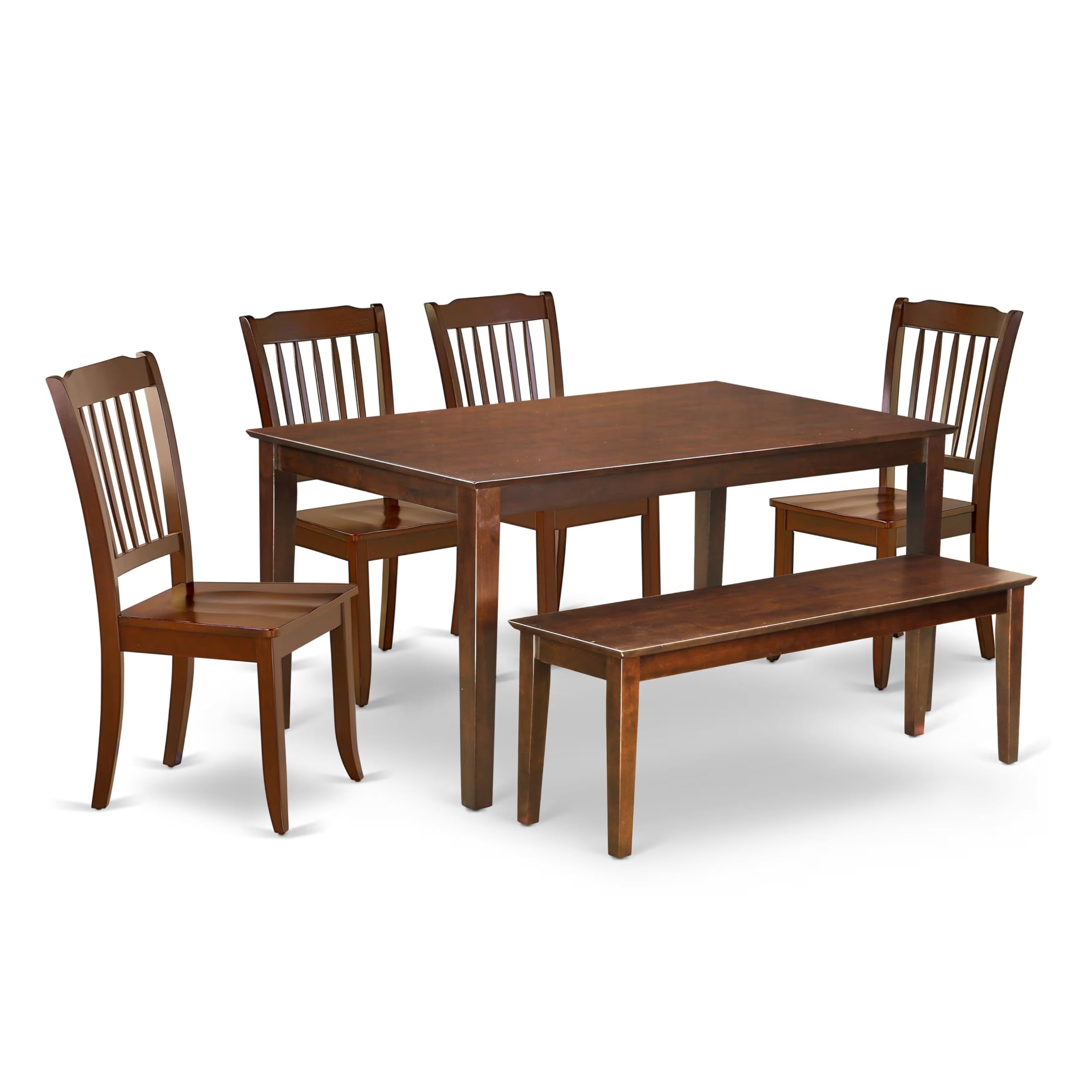 East West Furniture CADA6-MAH-W 6-Piece Mahogany Dining Set with 36x60 Inch Rectangular Table, 4 Chairs & Bench - Perfect for Kitchen, Dining Room & Small Space Gatherings