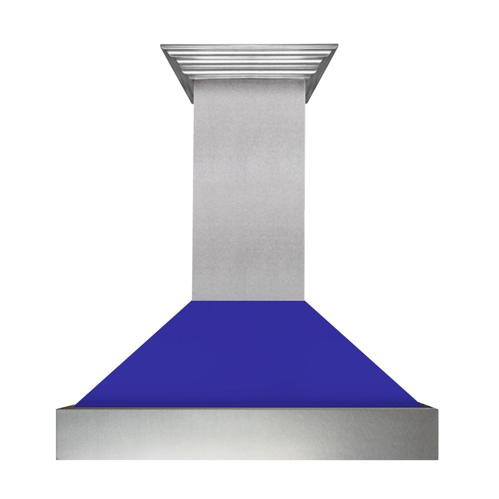ZLINE 36 Inch Stainless Steel Wall Mount Range Hood - Satin Finish with Blue Matte Shell (8654BM 36) | Powerful Ducted Ventilation for Kitchen | Perfect for Modern Home Cooking & Smoke Removal
