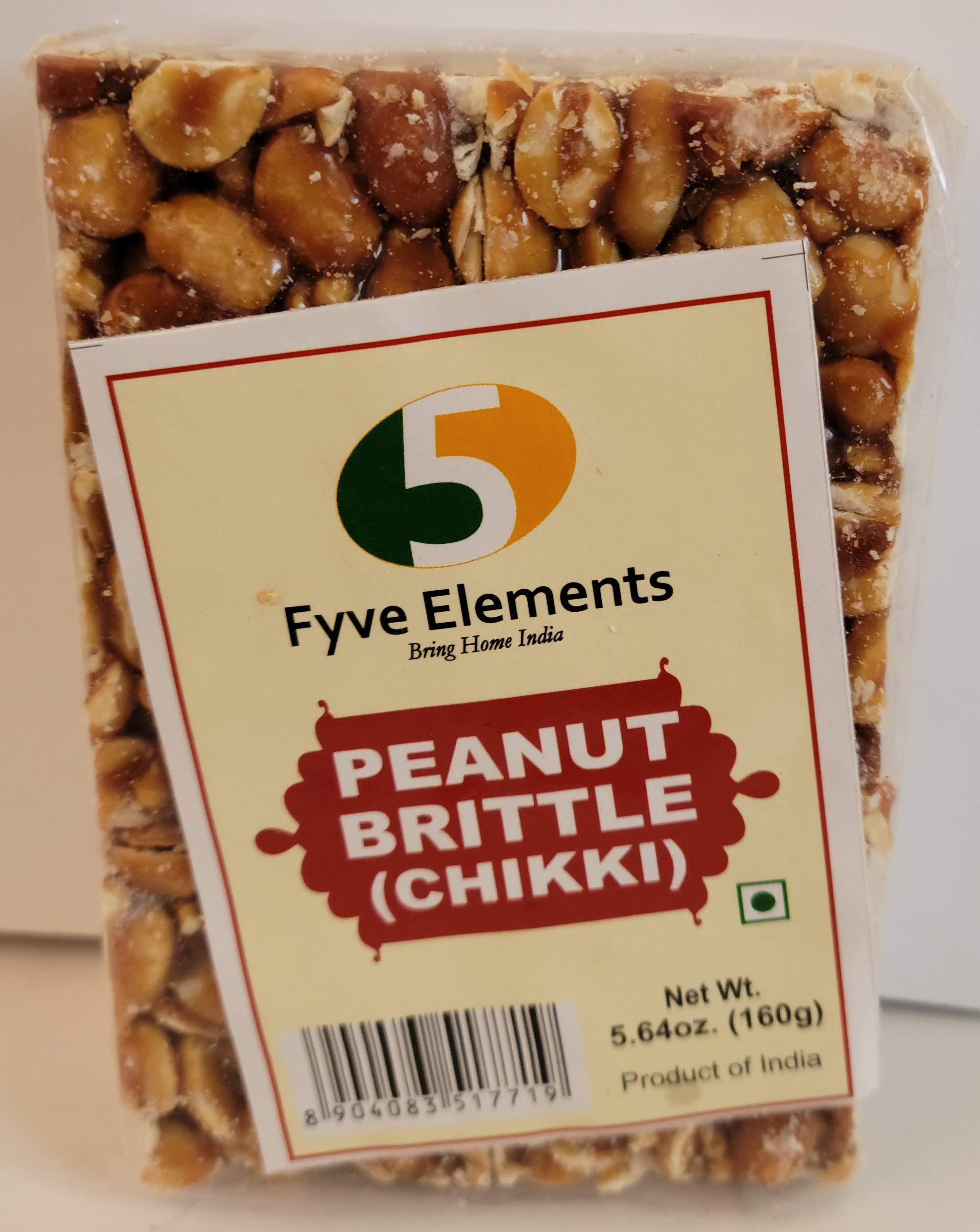 Fyve Elements Crunchy Peanut Brittle (Chikki) - 5.64 Oz (160g) Healthy Snack - Perfect for Office, Travel & Gift Giving