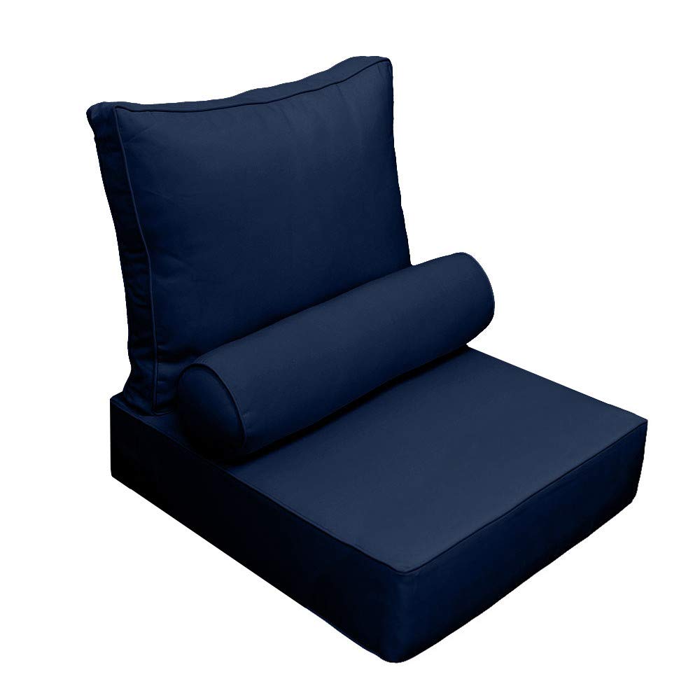 Outdoor Deep Seat Back Rest Bolster Cushion Insert Slip Cover Set AD101 - Pipe Trim Small 23x24x6 - Perfect for Patio Furniture, Deck Chairs & Poolside Lounging