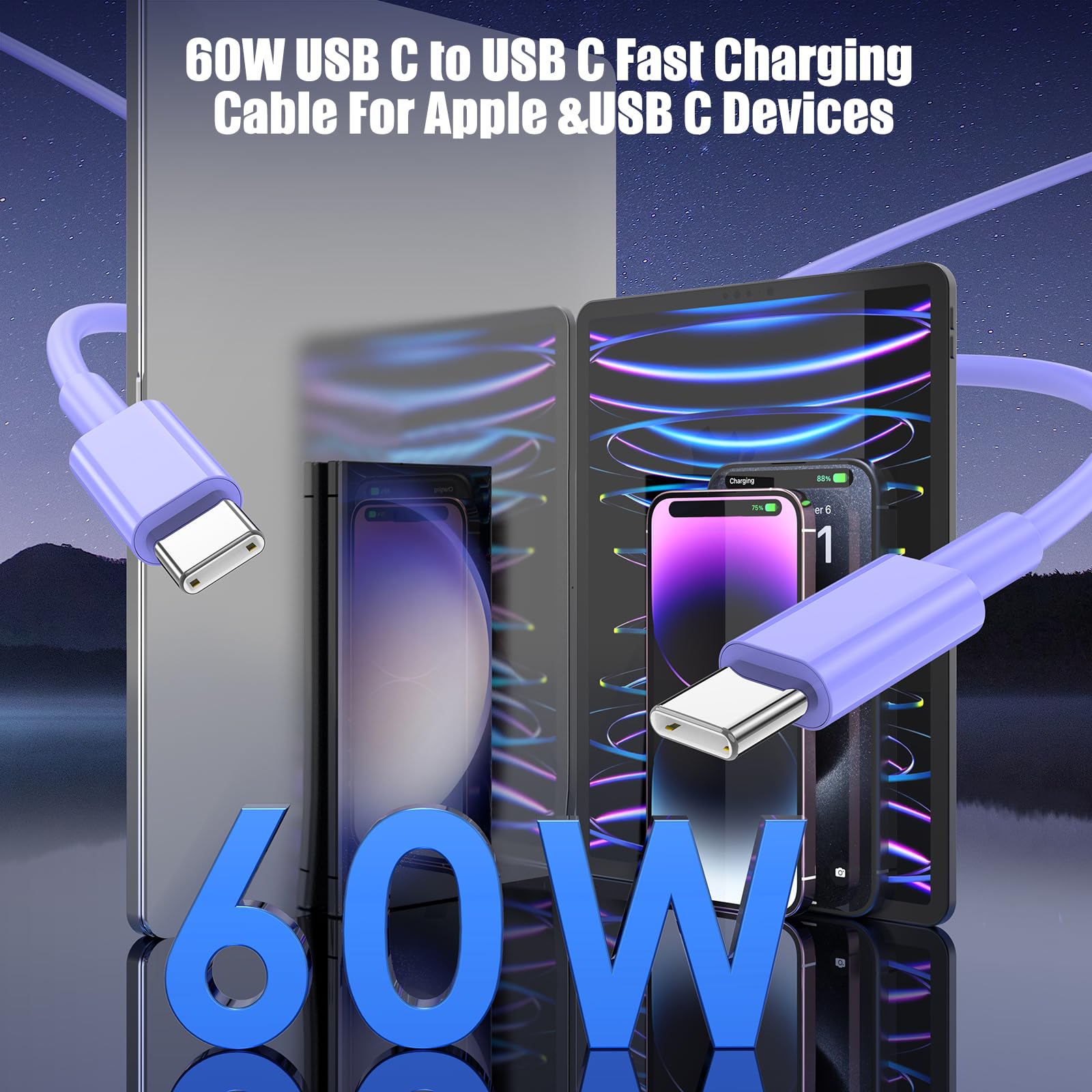 3-Pack [3.3FT+6.6FT+10FT] 60W Fast Charging USB C to USB C Cable - Compatible with iPhone 16/15 Pro/Pro Max, Galaxy S24/S23, iPad Pro/Air & MacBook Pro/Air | Durable Nylon Braided for Home, Office & Travel Charging