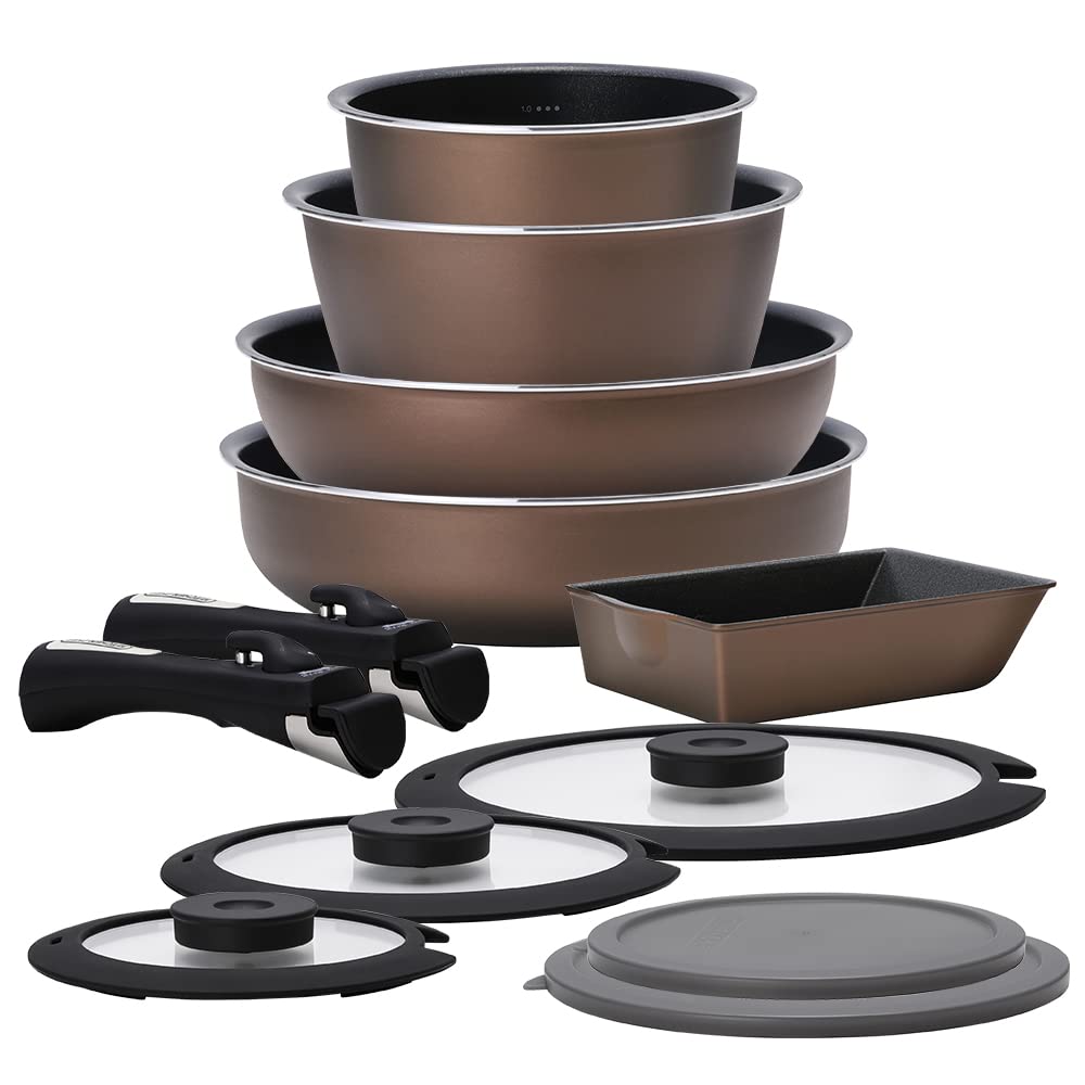 Iris Ohyama PDCI-S12S 12-Piece Diamond Coated Nonstick Frying Pan Set - Induction & Gas Stove Compatible, Durable Diamond Coat Pandy Plus, Chestnut Brown - Perfect for Home Cooking, Frying, Sauteing & Baking