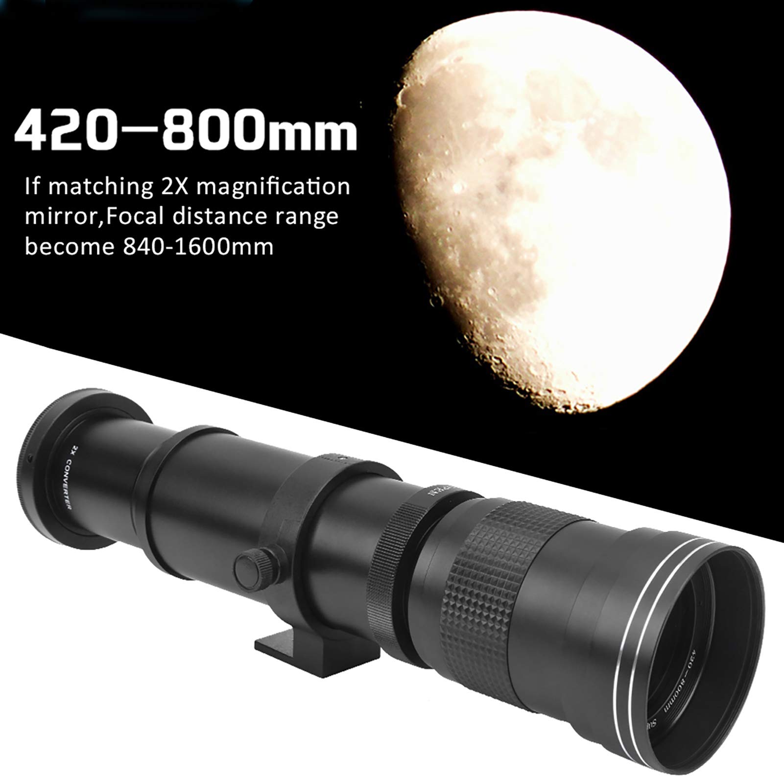 420-800mm F8.3-16 Manual Focus Zoom Telephoto Lens for Canon EF-S Mount DSLR Cameras - Black (36x11x11cm) - Perfect for Wildlife Photography, Sports Events and Long-Distance Shooting