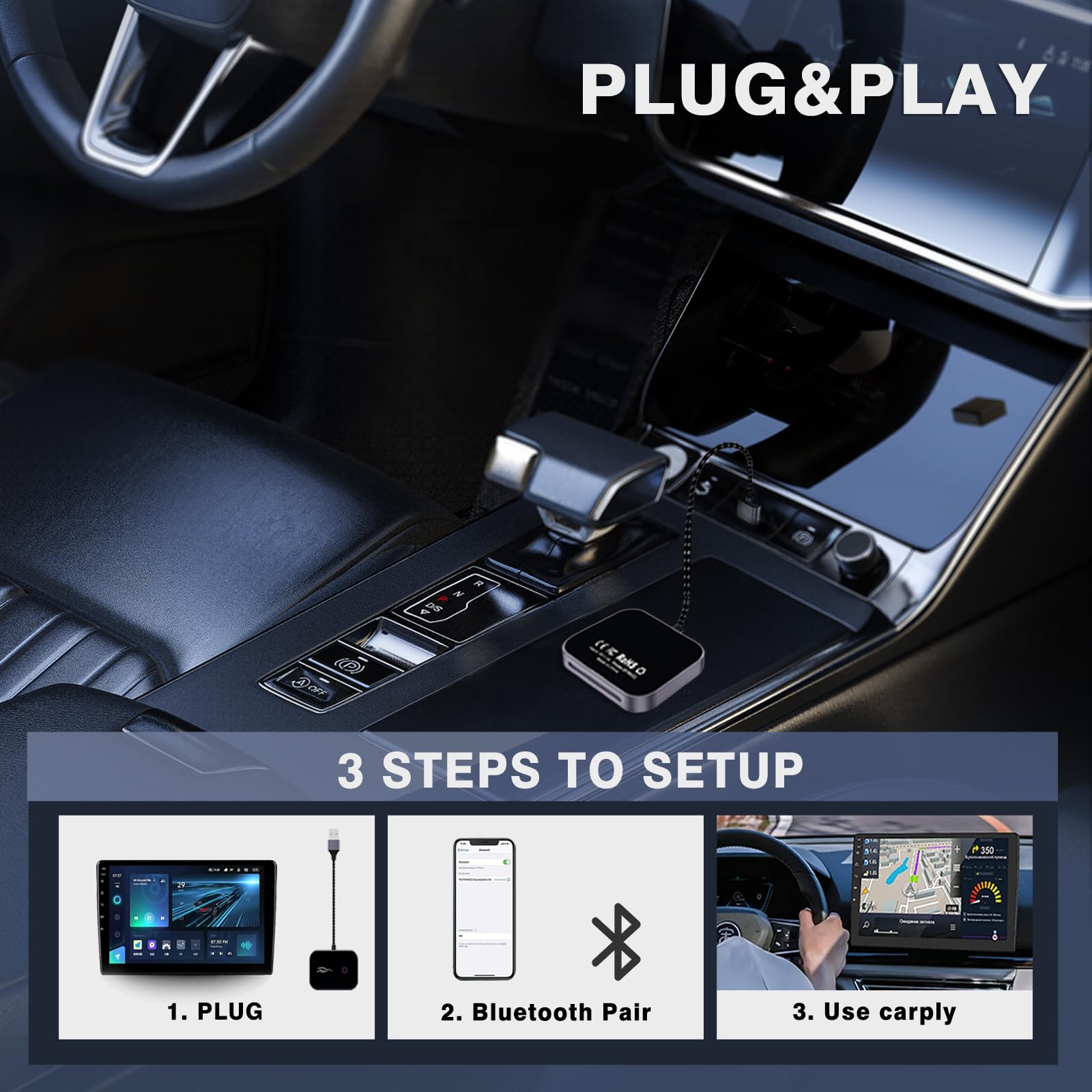 2 in 1 Wireless CarPlay Adapter - Convert Wired to Wireless CarPlay Dongle for iPhone iOS 10+, Plug & Play for Cars 2015+ (Black) - Seamless Music Streaming & Hands-Free Calling While Driving