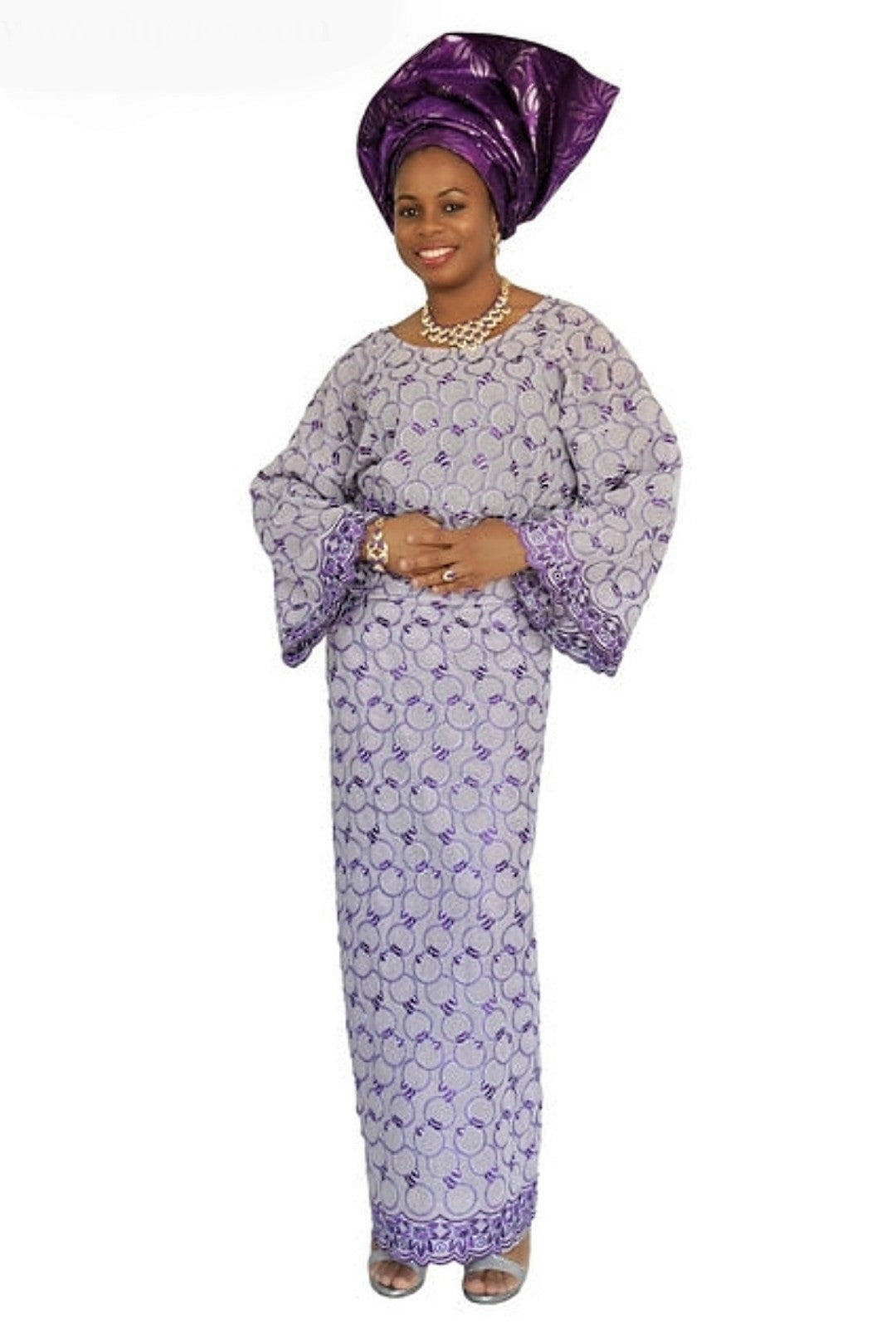 Elegant African Lace Top & Wrapper Set - Purple DP2943 for Weddings, Parties & Special Occasions