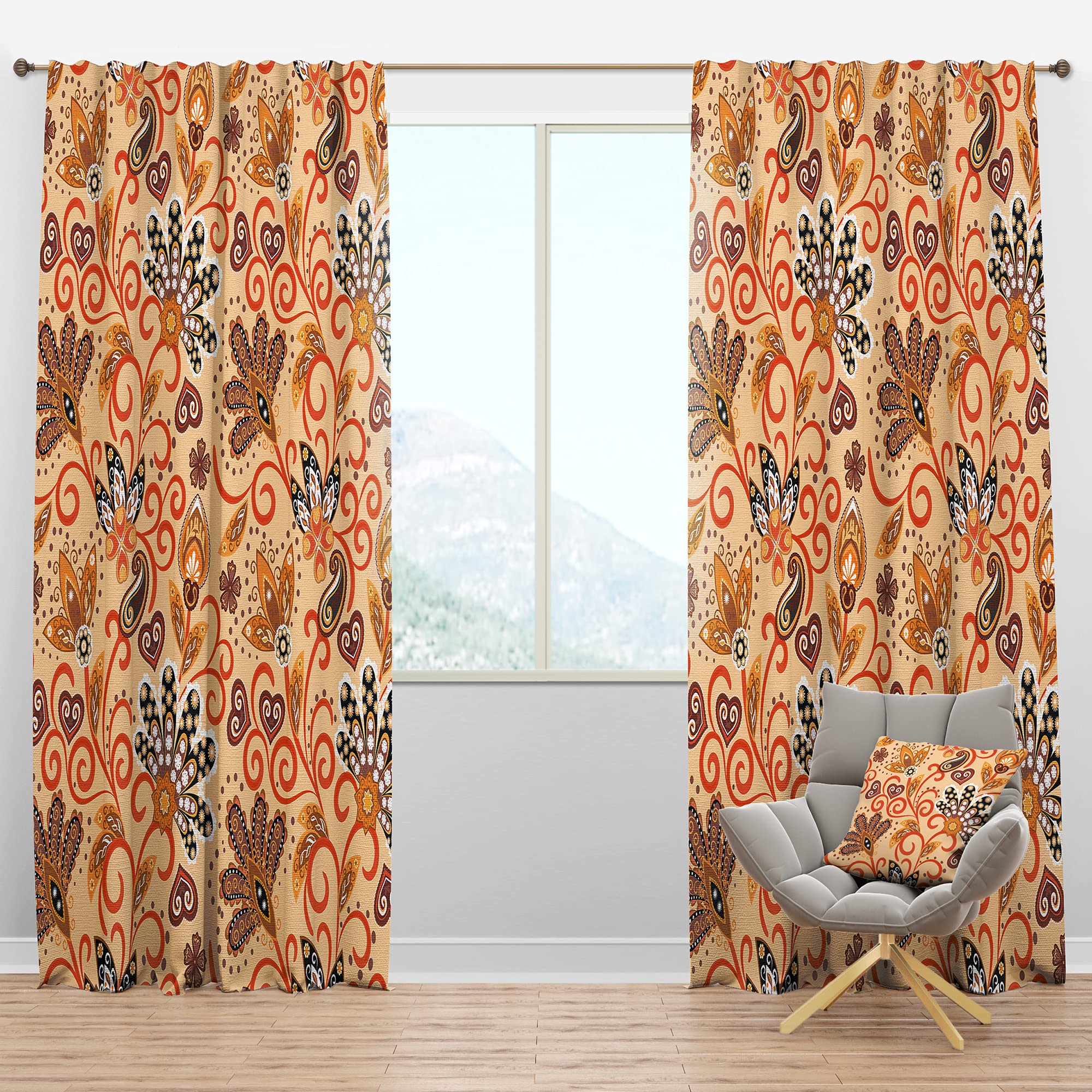 Retro Indian Floral Batik Blackout Curtains - Thermal Insulated Single Panel (52x84 inches) for Bedroom & Living Room - Perfect for Light Blocking, Privacy & Energy Efficiency
