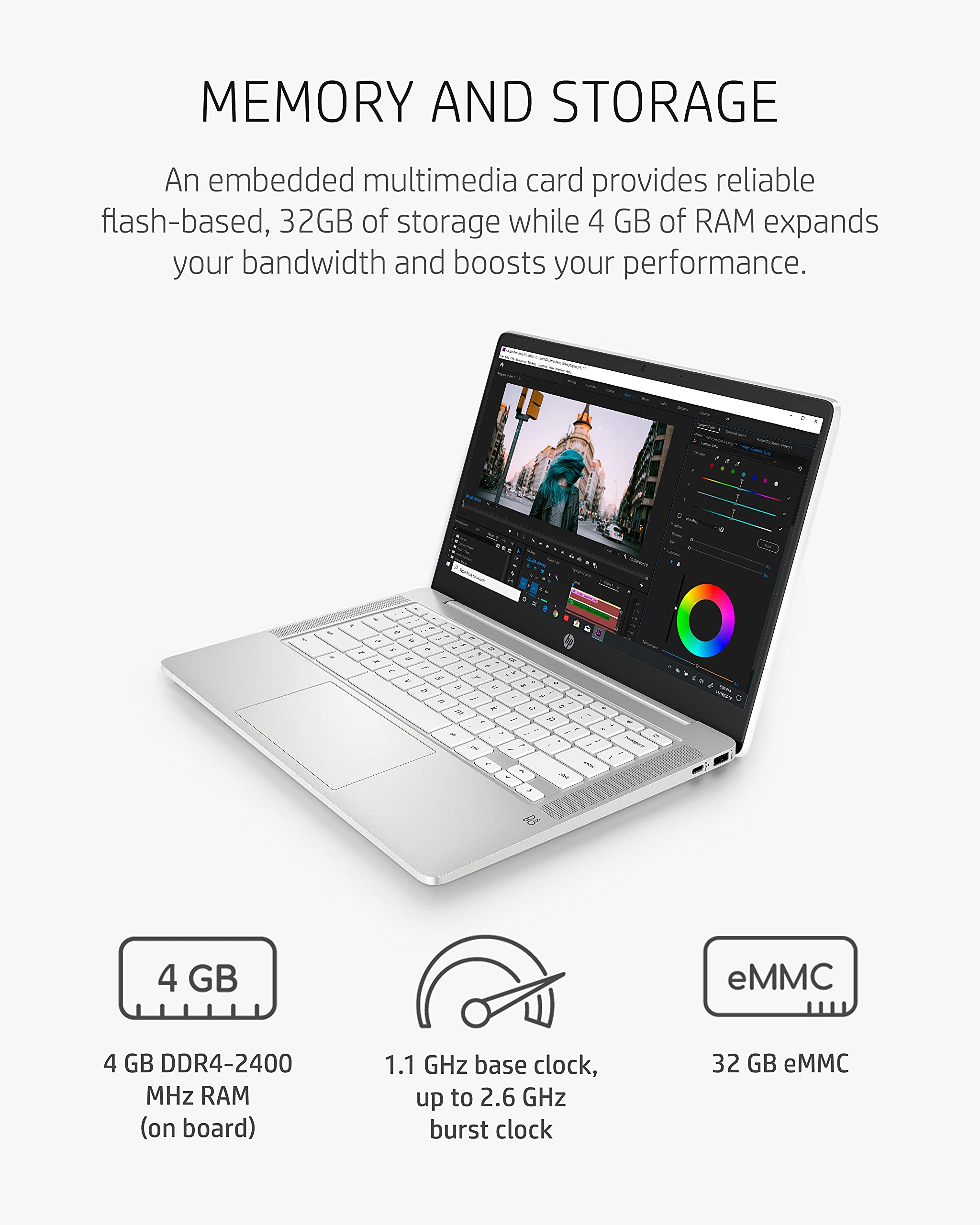 HP Chromebook 14 Laptop - Intel Celeron N4000, 4GB RAM, 32GB eMMC, 14