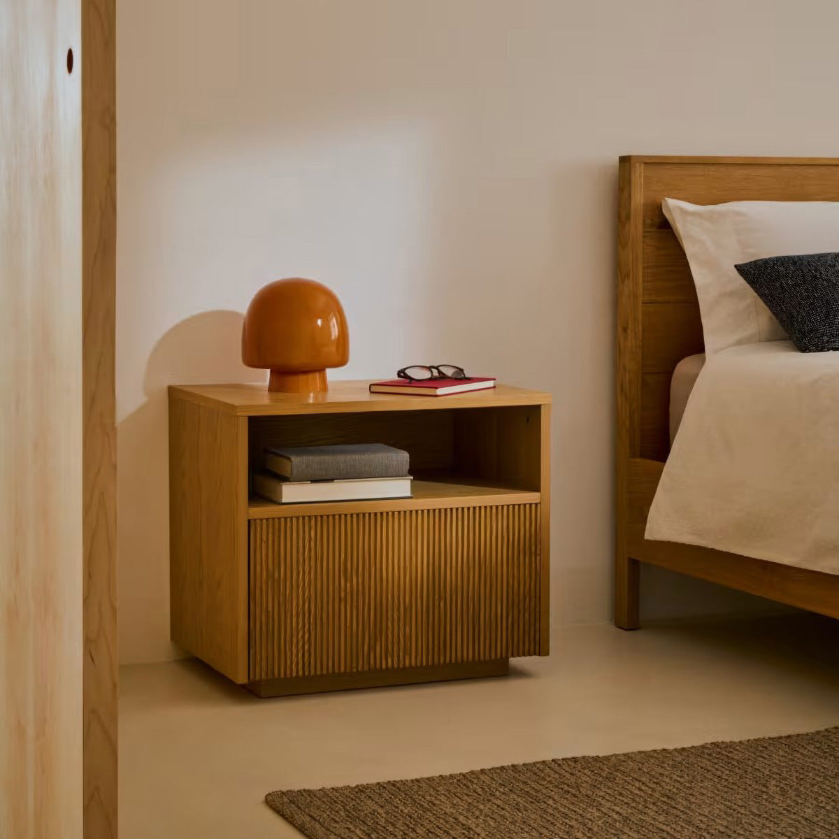 Modern Nightstand with Drawer - Helvine Bedside Table for Bedroom, Living Room & Office - Compact End Table with Storage Shelf