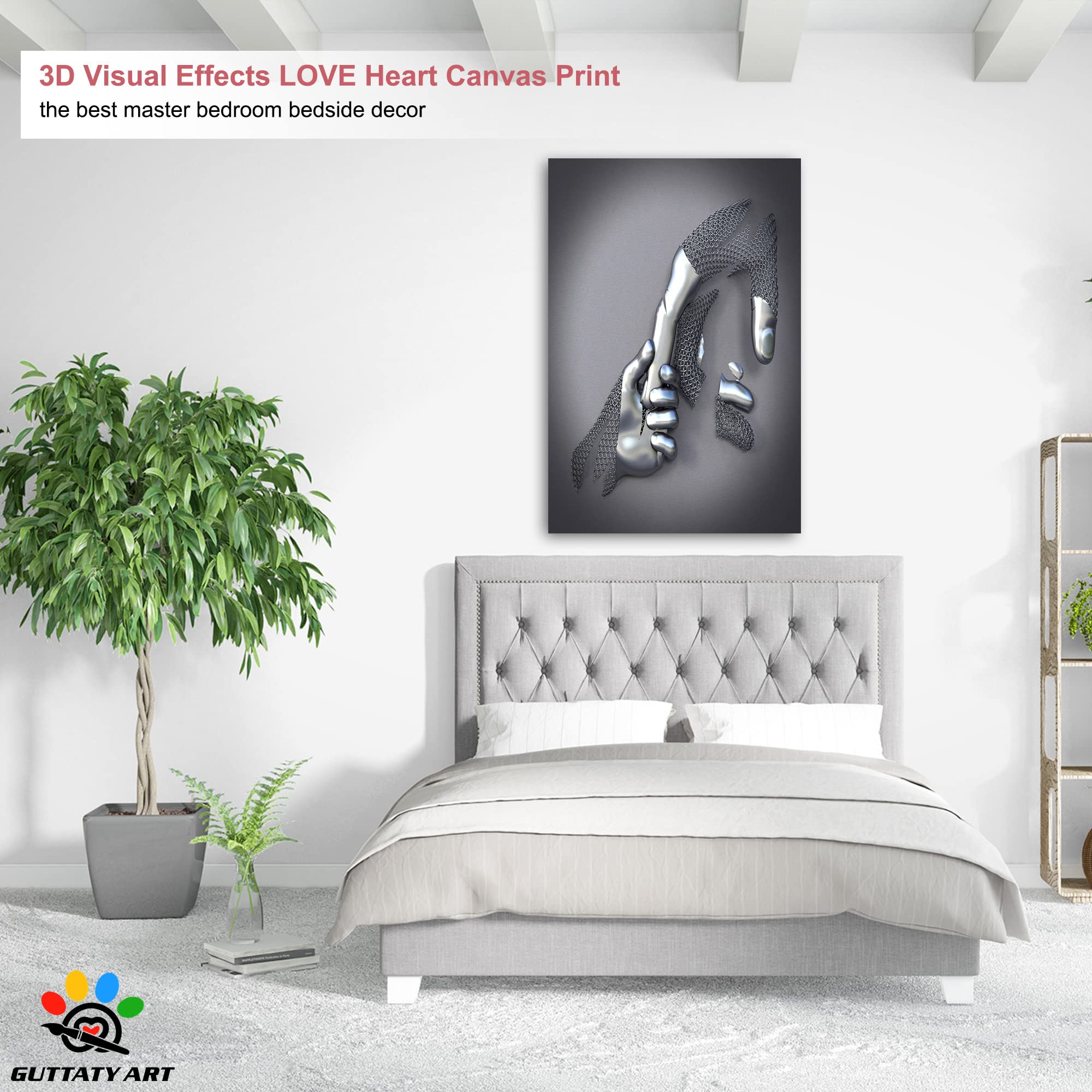3D Metal Effect Canvas Wall Art - Modern Silver Framed Wall Decor for Living Room & Bedroom - Mother's Day Gift for Mom - 32x48 Inches - Perfect for Home, Office & Nursery Décor