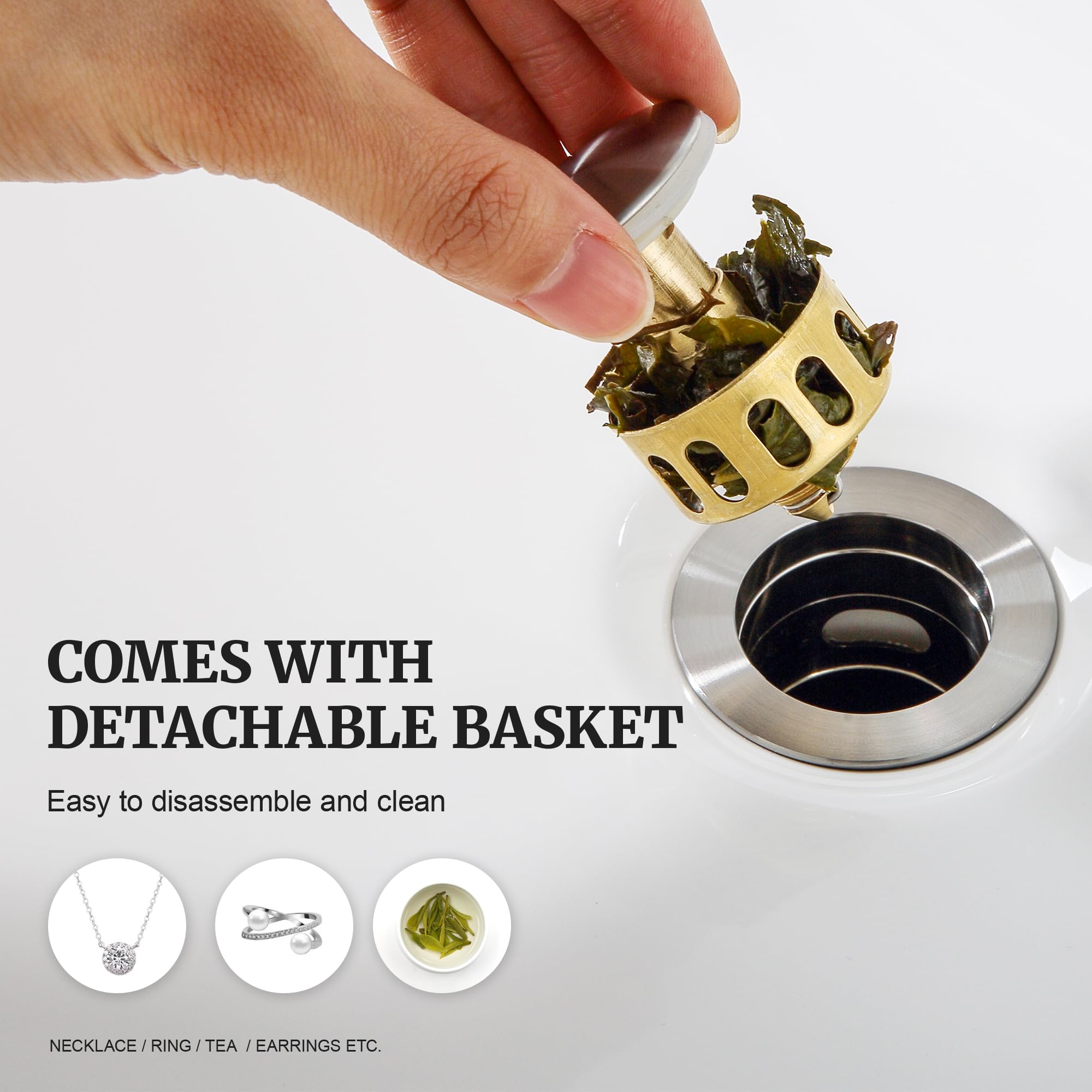 Brushed Nickel Pop Up Sink Drain Stopper with Overflow - Small Metal Drain Strainer with Detachable Basket for Bathroom Vessel & Vanity Sinks - Perfect for Modern Bathroom Renovations and Art Basin Installations