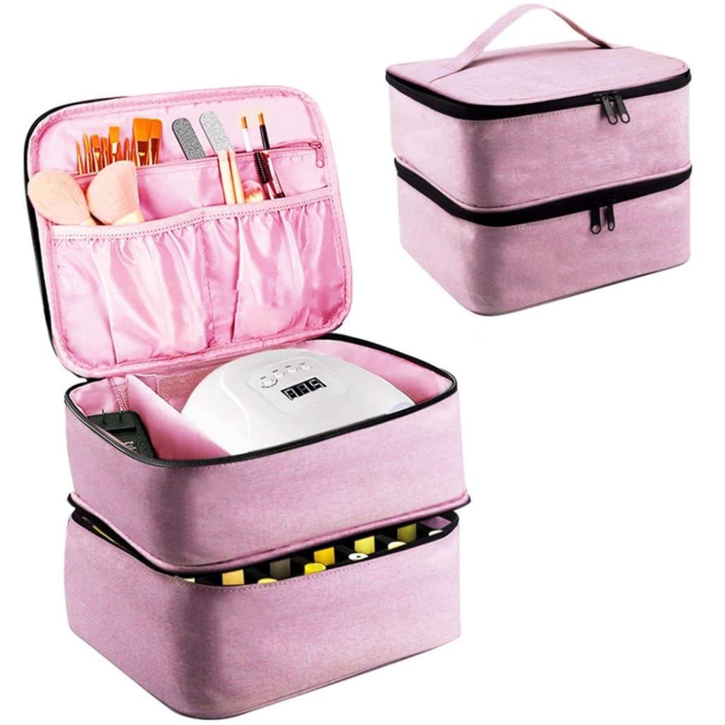 30 Bottles Nail Polish Organizer Case - Portable Nail Varnish Storage Box with Drying Rack, Pink Cosmetic Organizer for Salon & Home Manicure Set (Perfect for Travel, Professional Use & Gift)