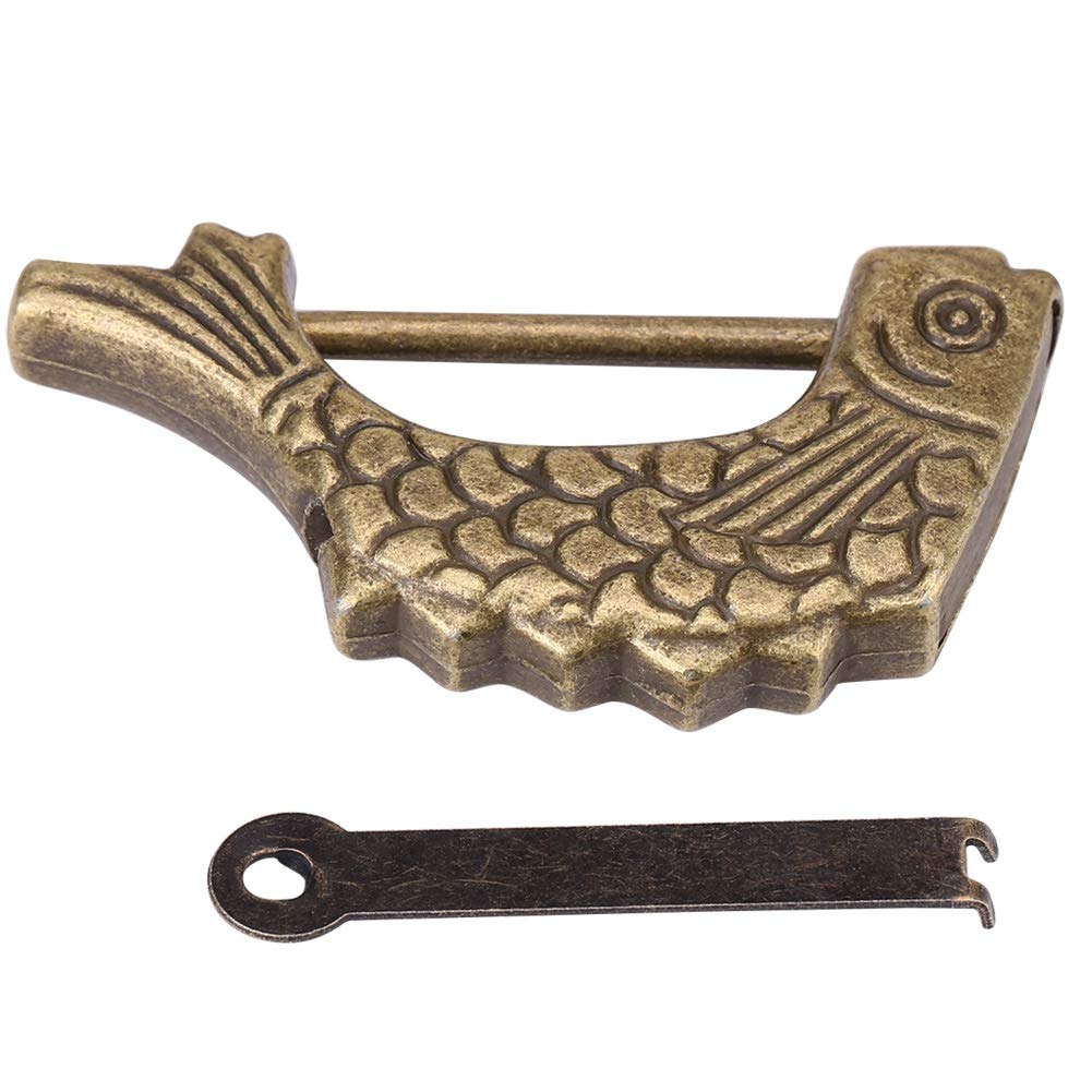 Vintage Bronze Fish Lock - Mini Zinc Alloy Chinese Antique Style Padlock with Key for Drawer, Jewelry Box, Diary & Collectibles - Perfect for Home Decor, Wedding Favors & Gift Boxes