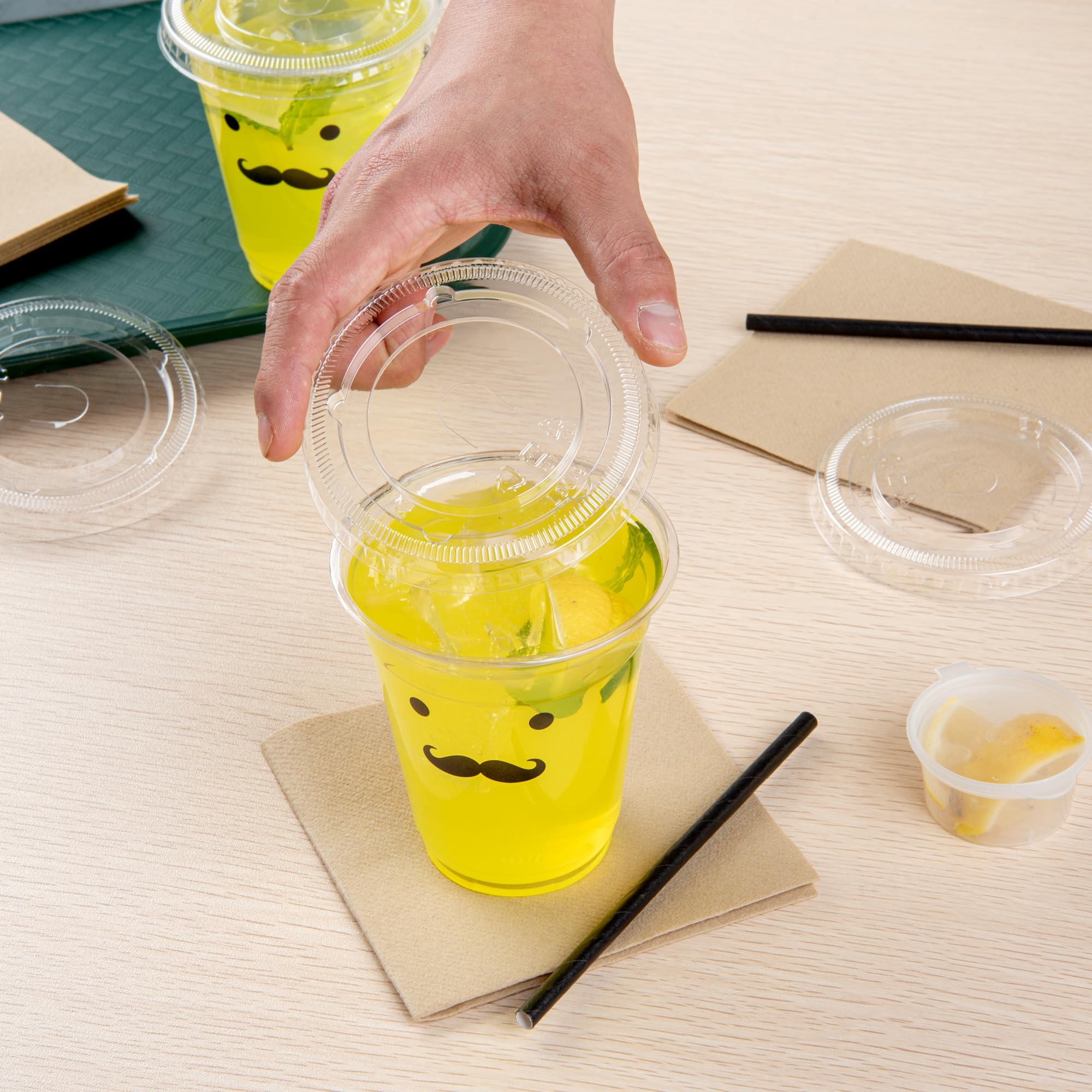 Restaurantware Visage Flat Lids for 9, 12 & 16 oz Disposable Cups - 1000 Clear Plastic Drinking Cup Lids with Straw Slot | Recyclable & BPA-Free | Perfect for Coffee Shops, Smoothie Bars & Takeout Restaurants
