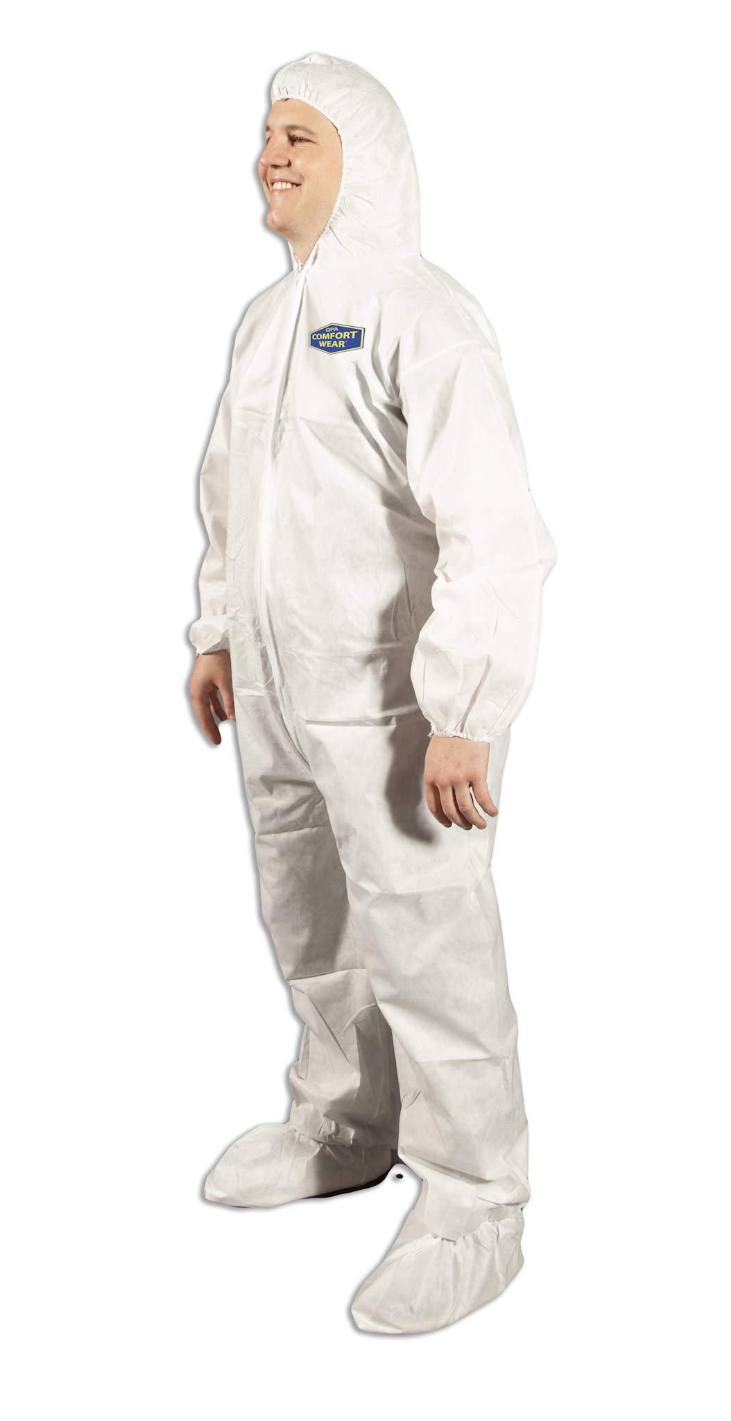 Quest Safety Products Comfortwear Disposable Coveralls with Hood & Boot - White Hazmat Suit for Chemical Protection, Painting, Construction & Industrial Safety