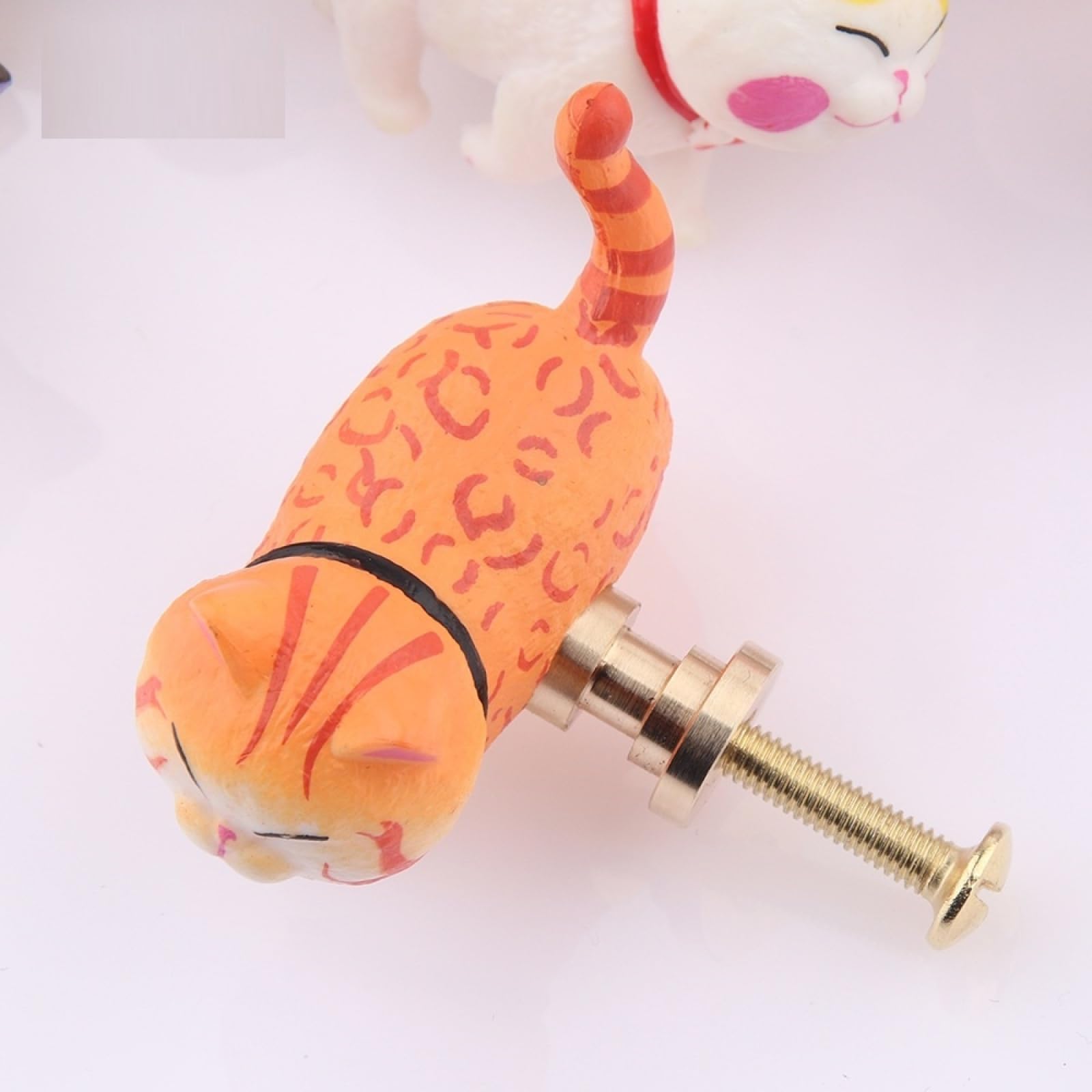Cute Cat Door Knobs 2-Pack - Brass Rotatable Handles for Wardrobe & Drawers