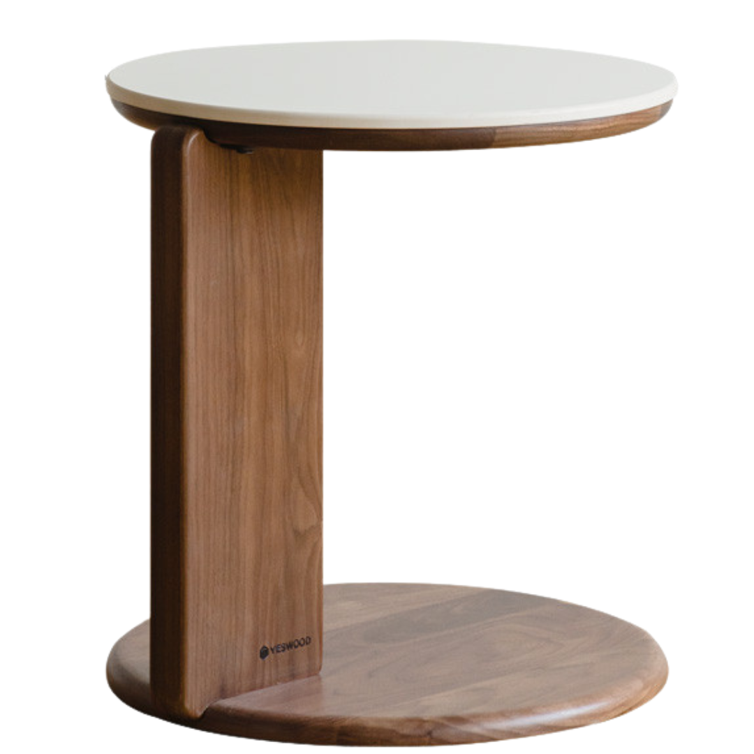 Solid Black Walnut Wood Round Slate Coffee Table - Rustic Modern Living Room Furniture for Home Decor & Tea Time Relaxation