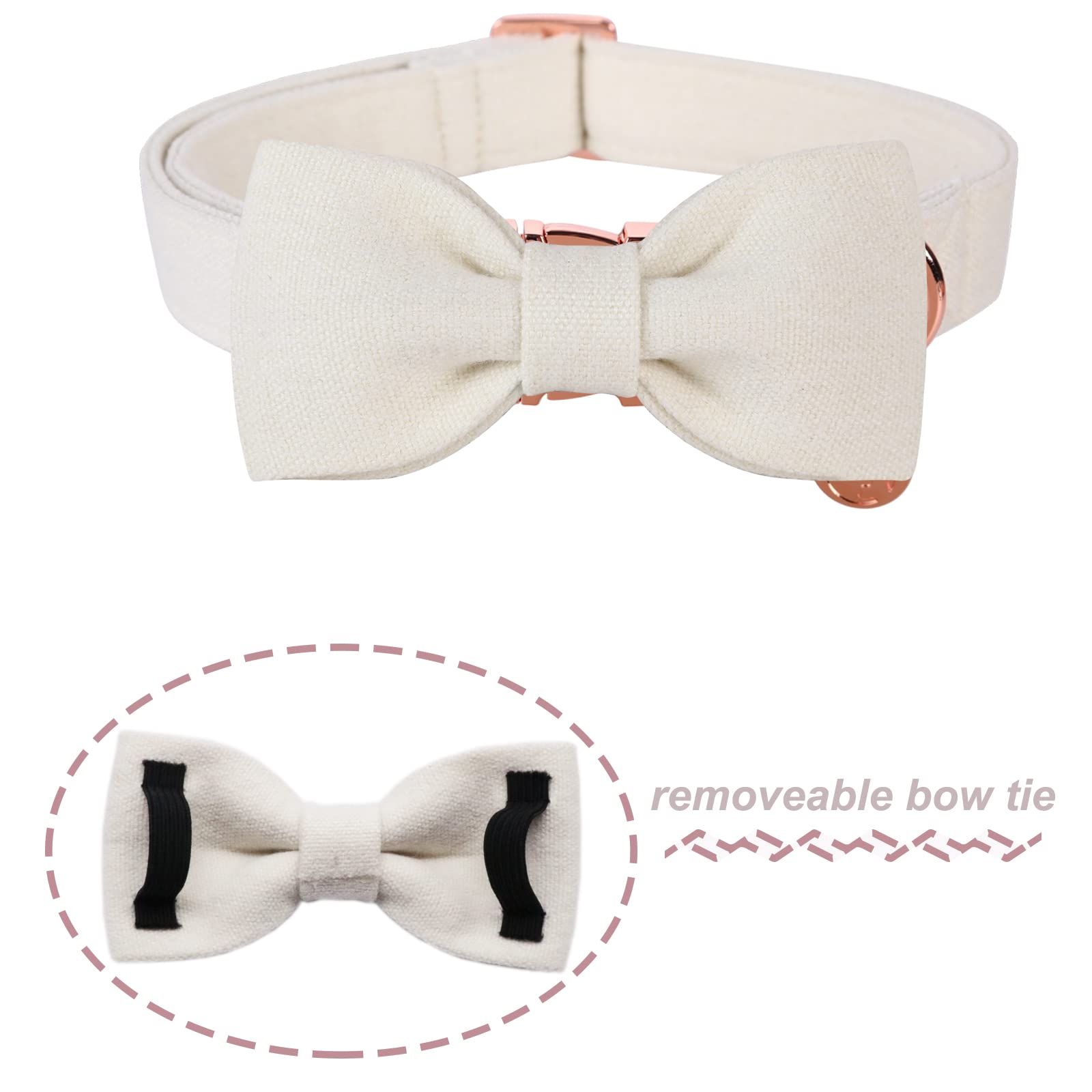 DOGWONG White Cotton Dog Collar with Bow - Adjustable Pet Collar for Small Medium Large Dogs | Wedding, Party & Daily Walk Accessory