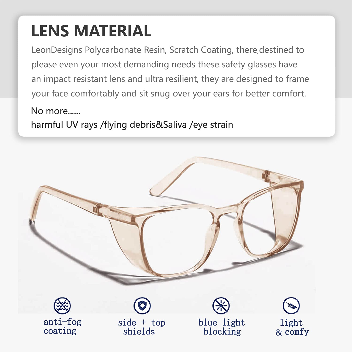 Anti-Fog Safety Glasses for Men & Women | Z87.1 Certified | Blue Light Blocking for Work & Screen Use