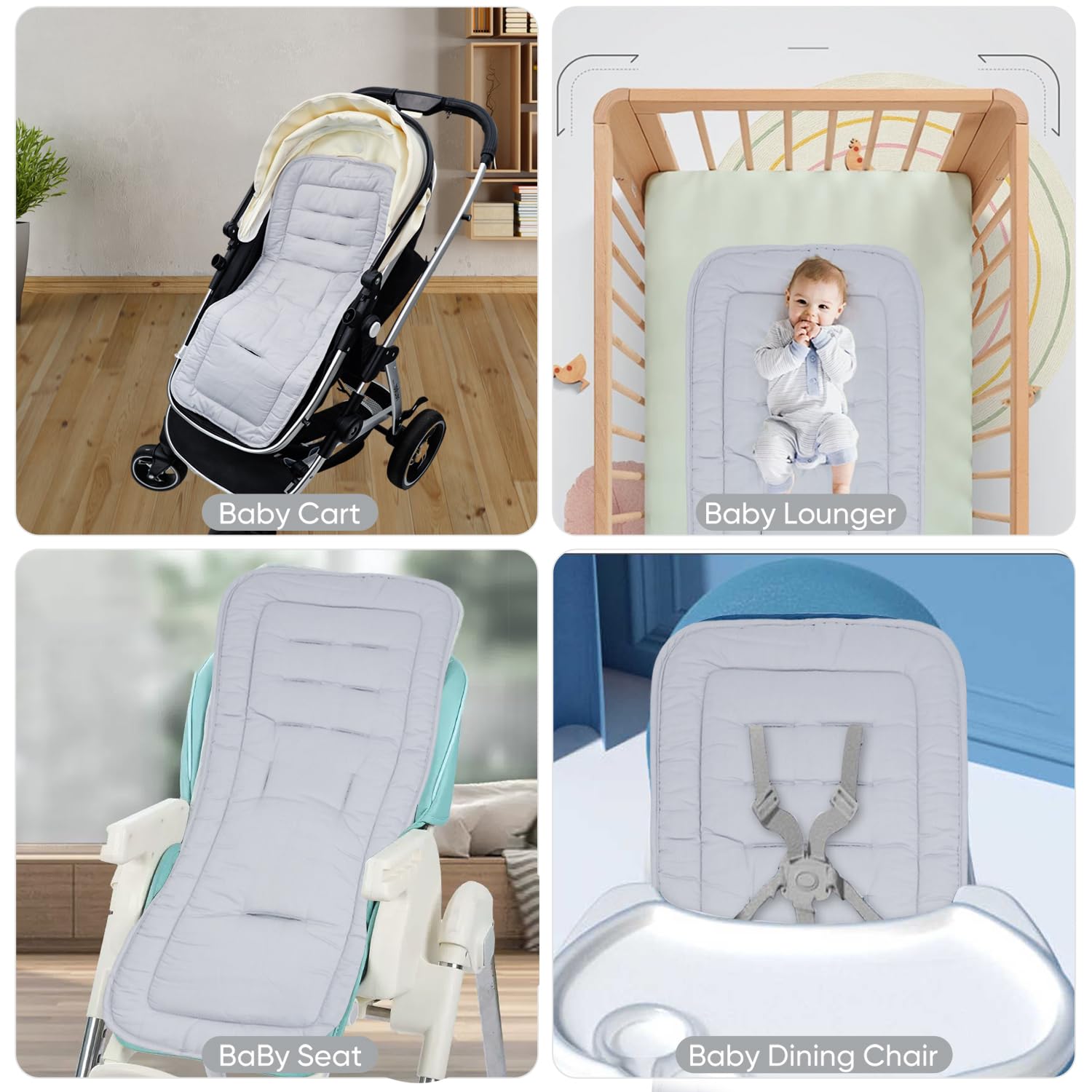 Universal Baby Stroller Cushion - Soft Cotton Stroller Seat Liner Pad for Toddlers (34x78cm, Grey) | Comfortable & Breathable Support for Strollers, Prams & Car Seats | Perfect for Outings, Shopping & Travel