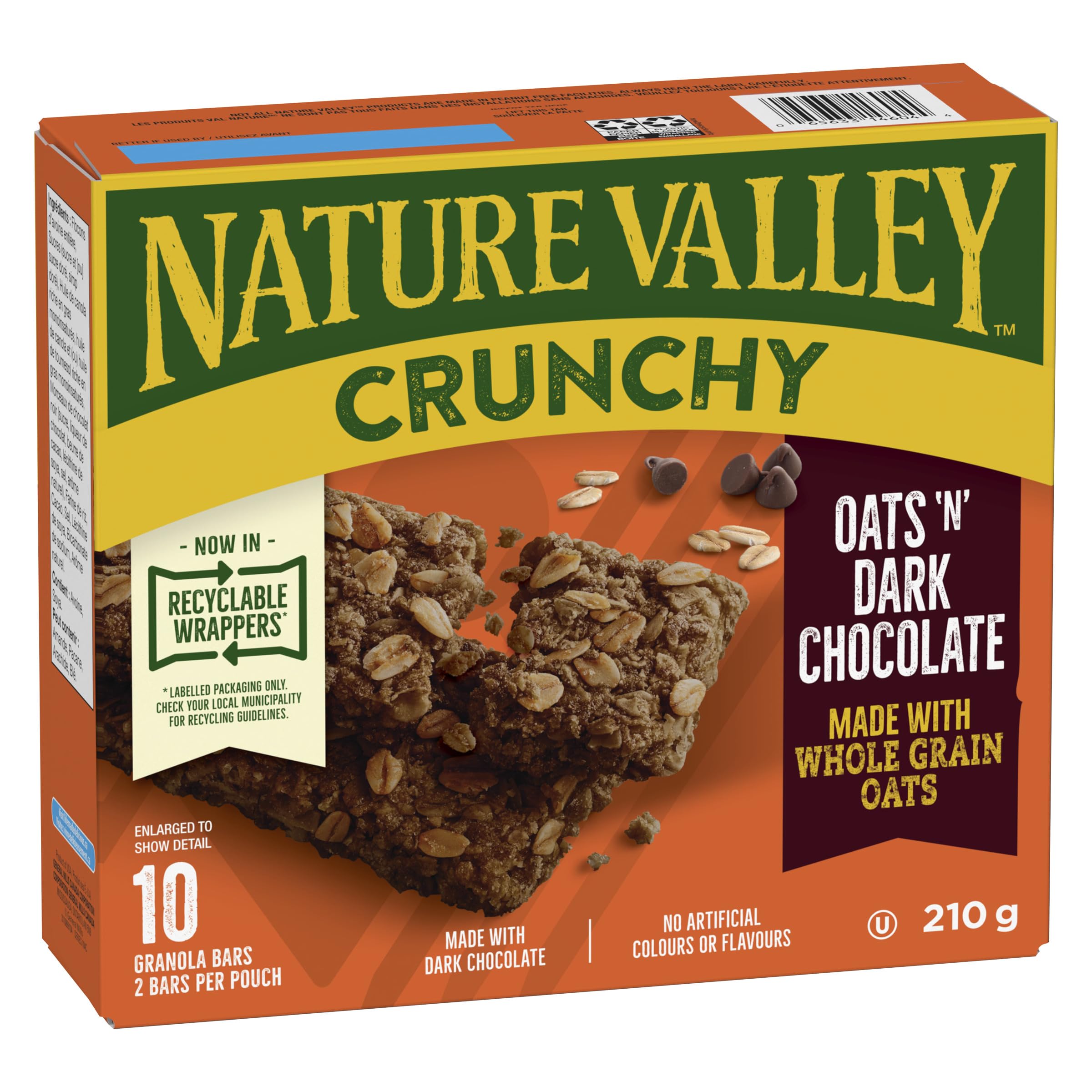 NATURE VALLEY Dark Chocolate Oats Crunchy Granola Bars - 10 Pack | No Artificial Colors or Flavors | Whole Grain Oats & Dark Chocolate | Healthy Snack for Hiking, Office & School Lunch
