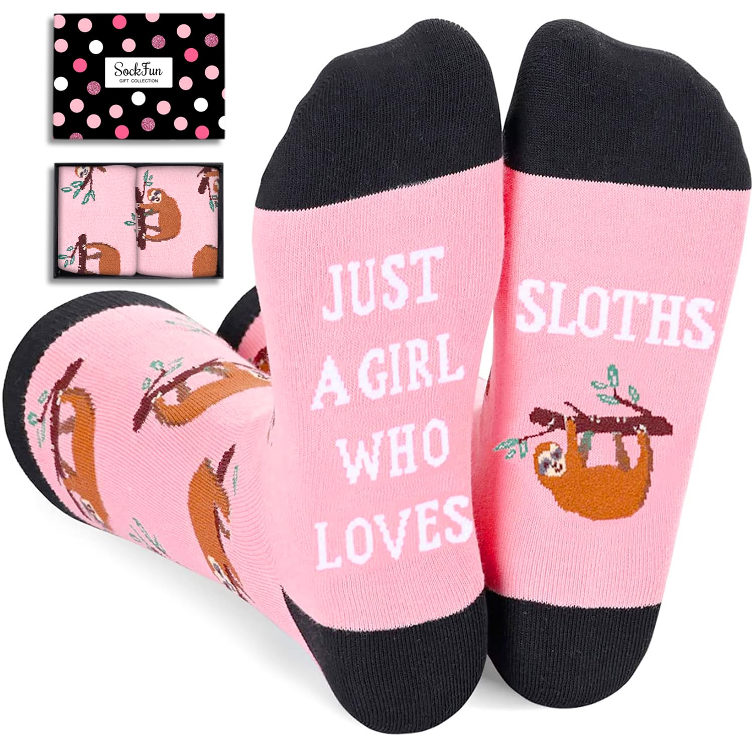 Funny Sloth Socks for Women - Cute Novelty Animal Socks Gifts for Mom, Girlfriend, Wife - Soft Comfortable Crew Socks - Perfect for Christmas, Birthday, Relaxing at Home or Fun Outfits