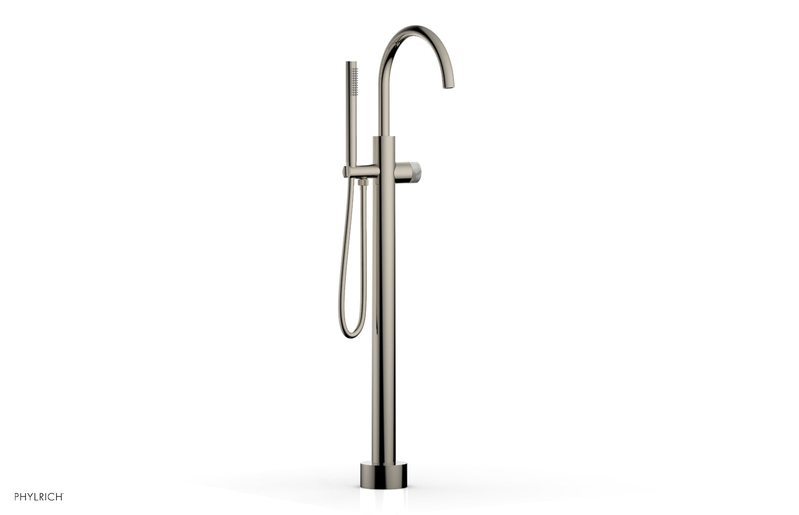 BASIC II Tall Floor Mount Tub Filler with Marble Handle & Hand Shower - Model 230 47 01 - Perfect for Modern Bathroom Renovations and Spa-Like Showers