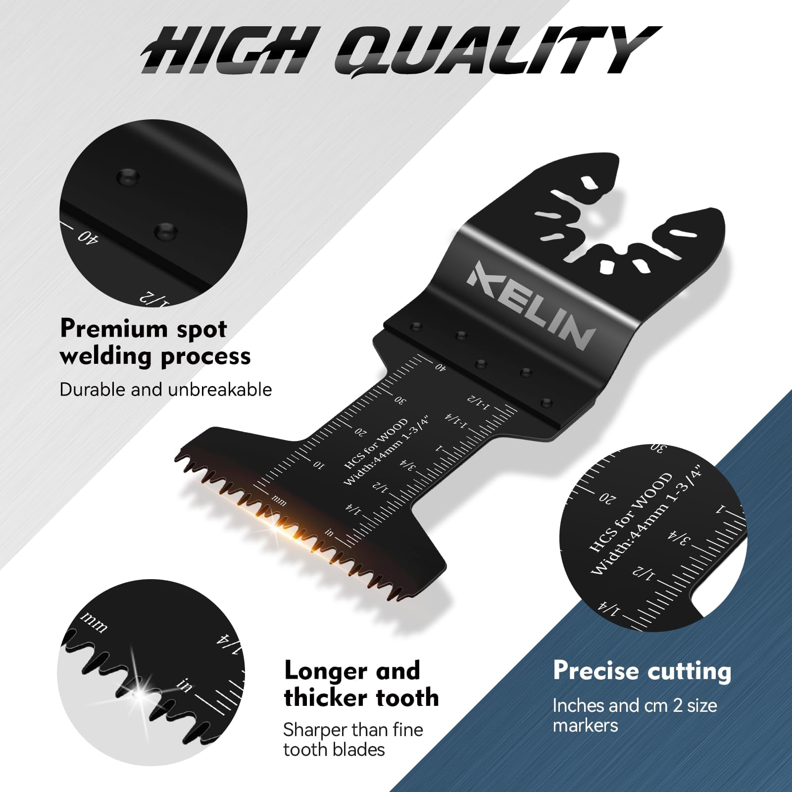 KELIN 78-Piece Oscillating Tool Blade Set with Japanese Long Teeth for Wood Cutting - High Efficiency Multitool Blades, Universal Quick Release Oscillating Saw Blades Kit Includes 2 Titanium Blades & Sanding Pad - Perfect for DIY Projects, Home Renovation, and Professional Woodworking