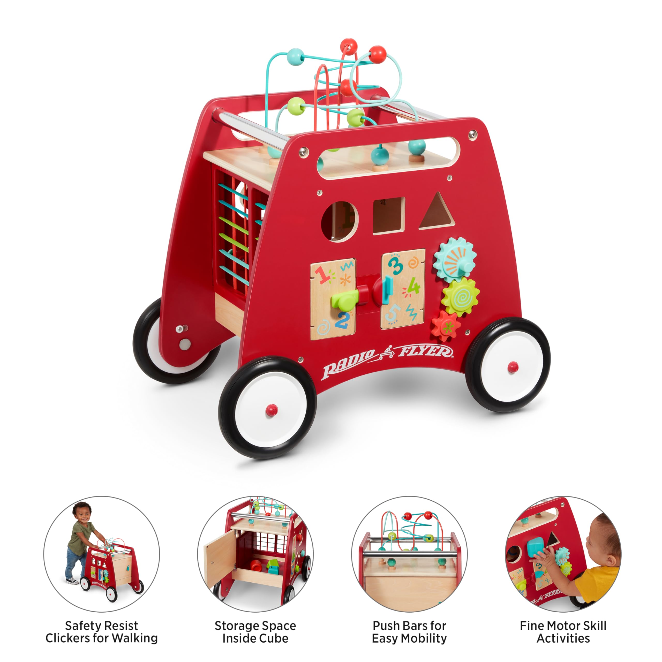 Radio Flyer Deluxe Push & Play Activity Cube Walker - Learning Toy for Toddlers Ages 1-3 Years (Red) - Perfect for Early Walking Development & Indoor Playtime