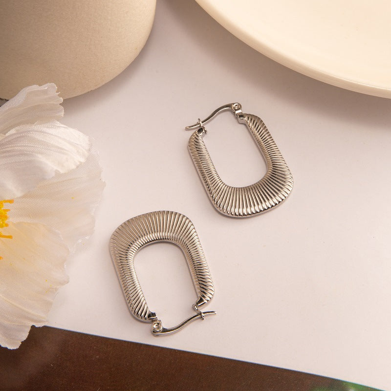 18K Gold Plated Hollow Textured U Hoop Earrings for Women | Lightweight Dainty Everyday Jewelry Gift | JDE829 | Perfect for Office, Date Night & Special Occasions